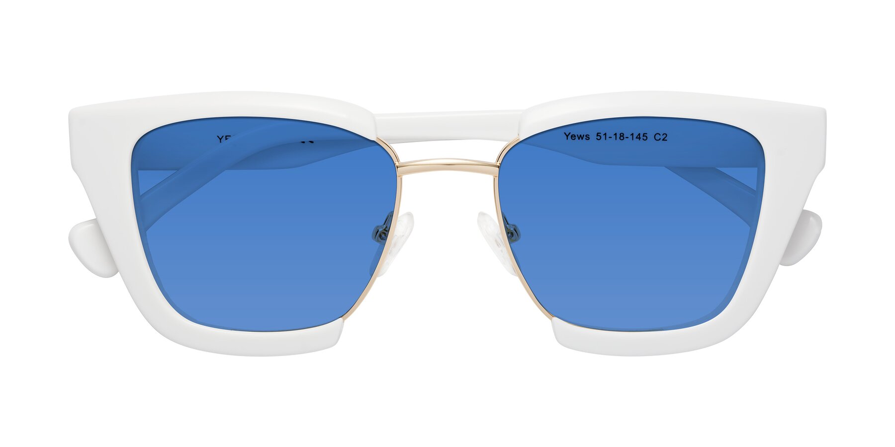 Folded Front of Yews in White-Gold with Blue Tinted Lenses