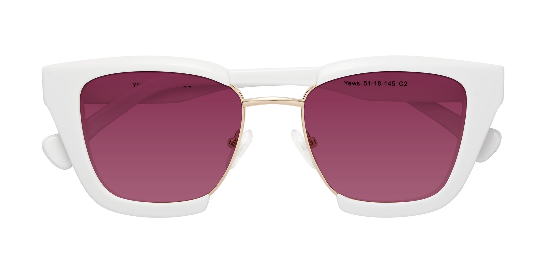 Folded Front of Yews in White-Gold with Wine Tinted Lenses