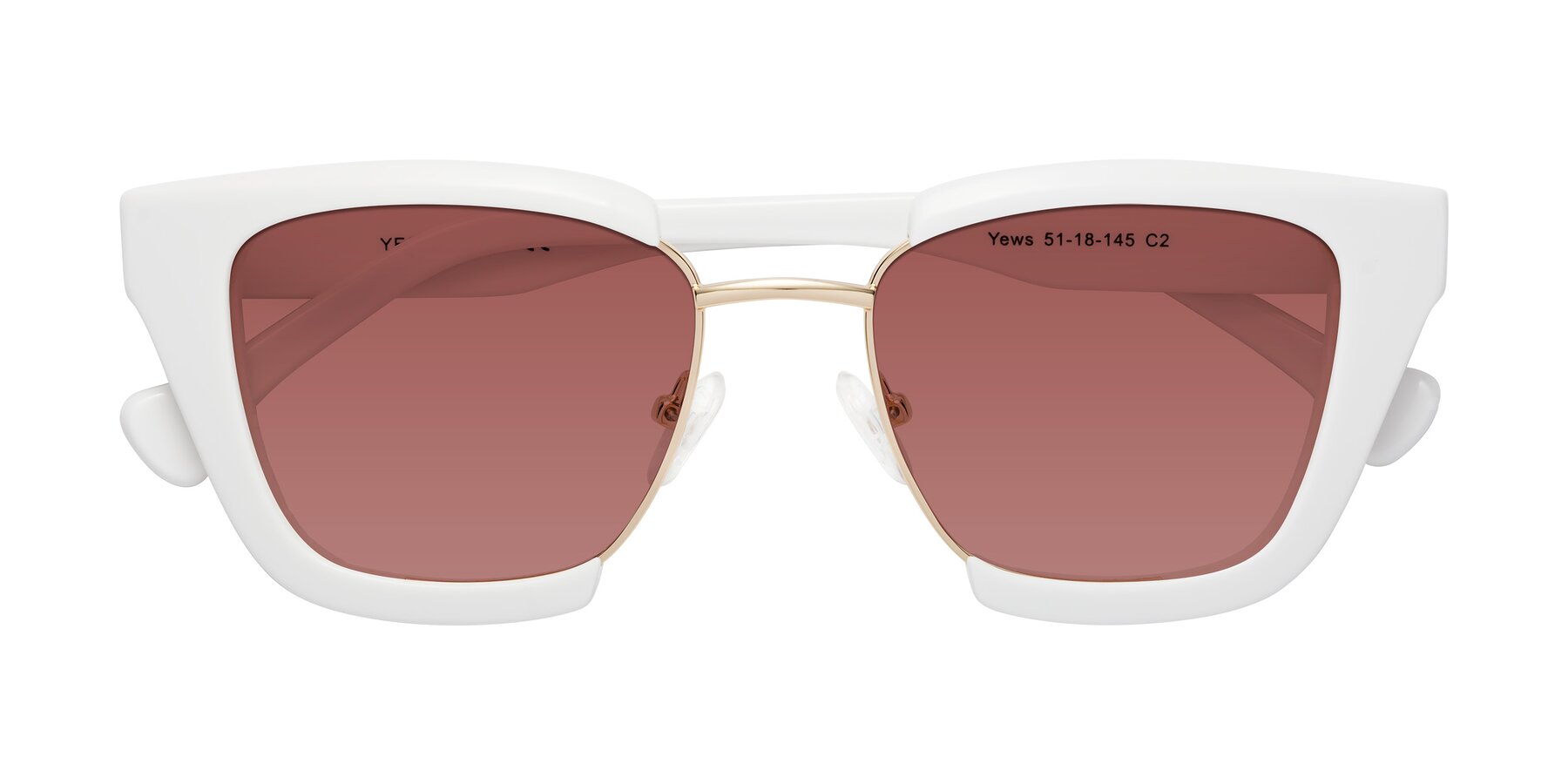 Folded Front of Yews in White-Gold with Garnet Tinted Lenses