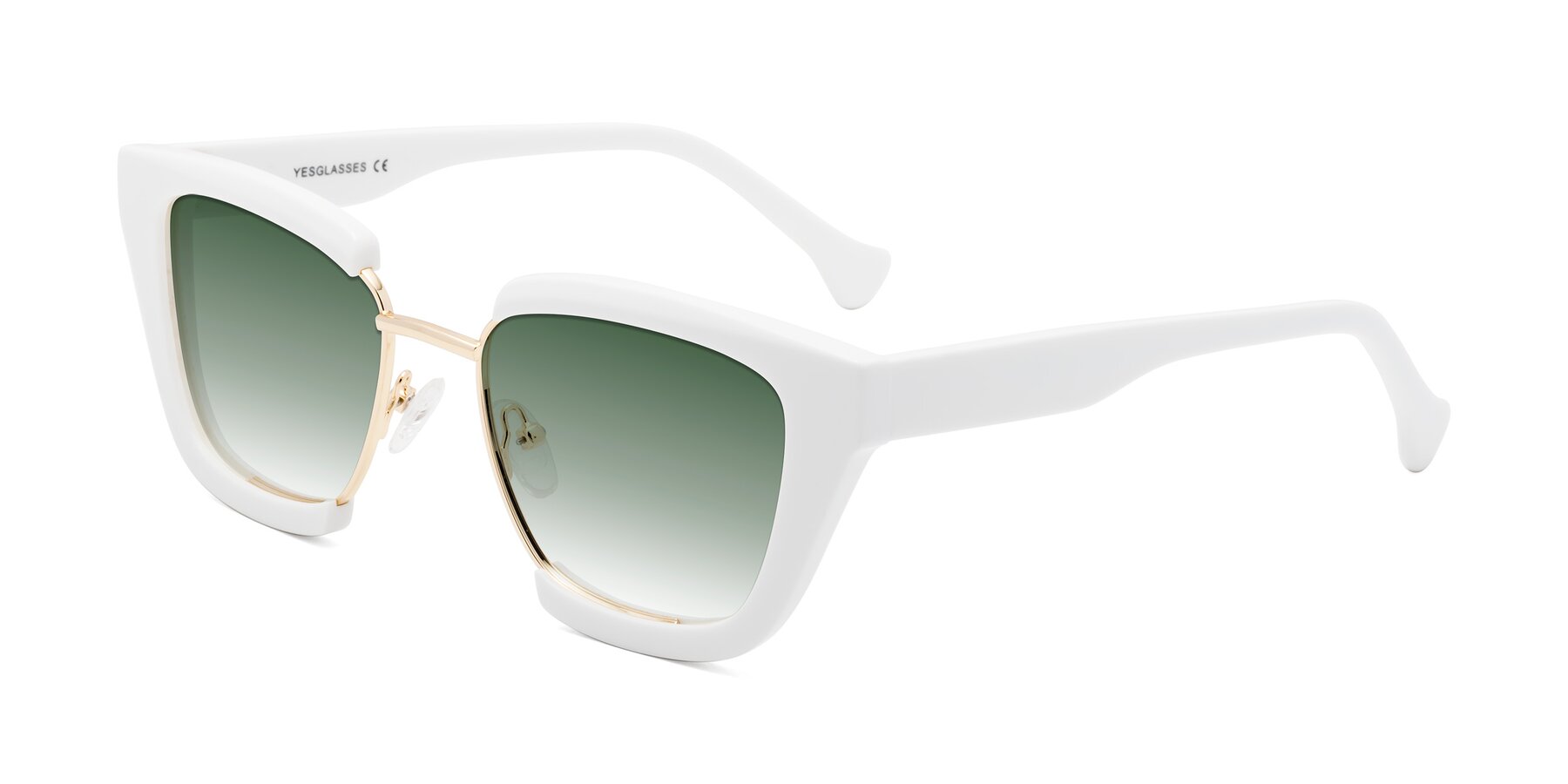 Angle of Yews in White-Gold with Green Gradient Lenses