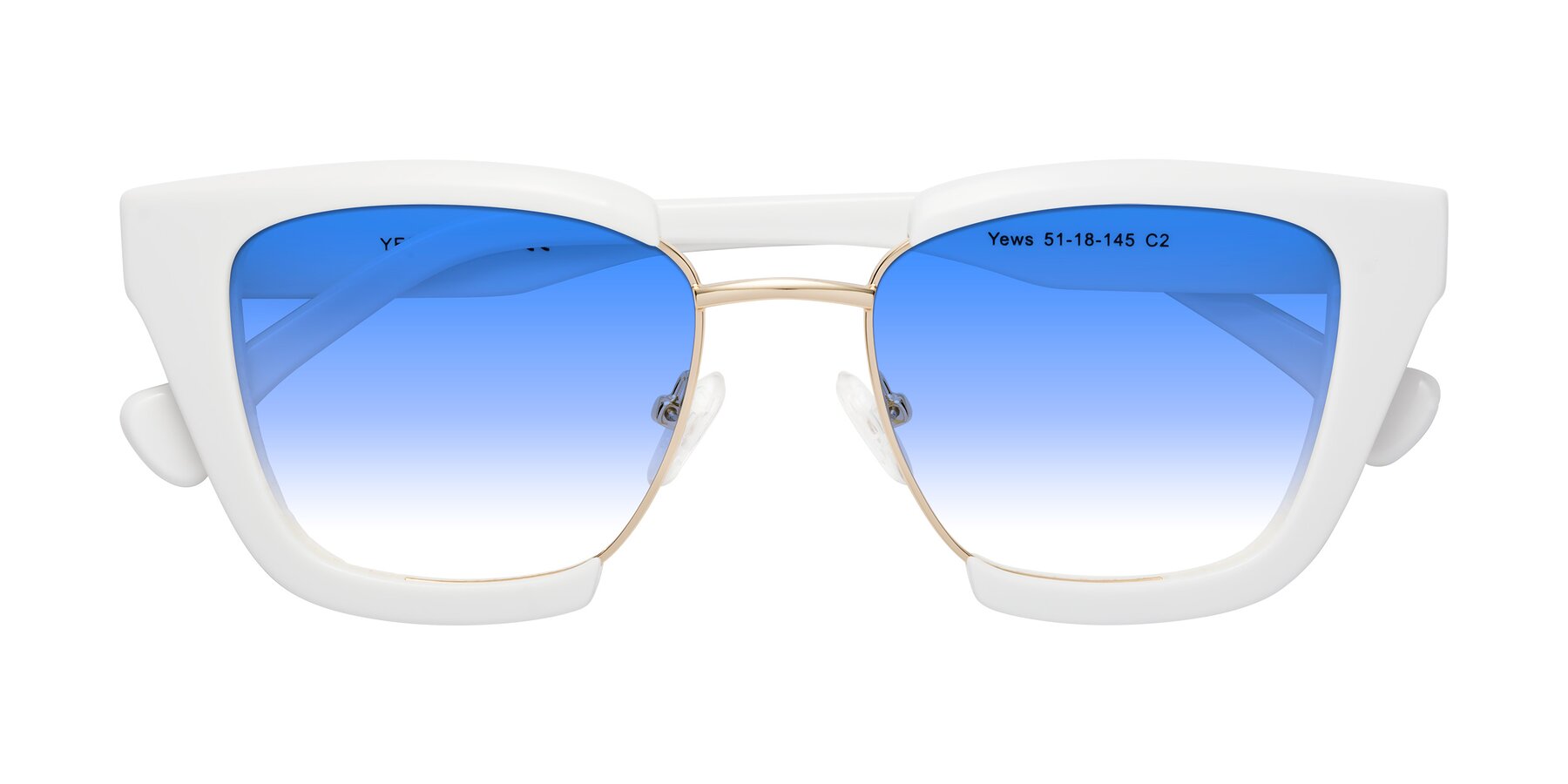 Folded Front of Yews in White-Gold with Blue Gradient Lenses