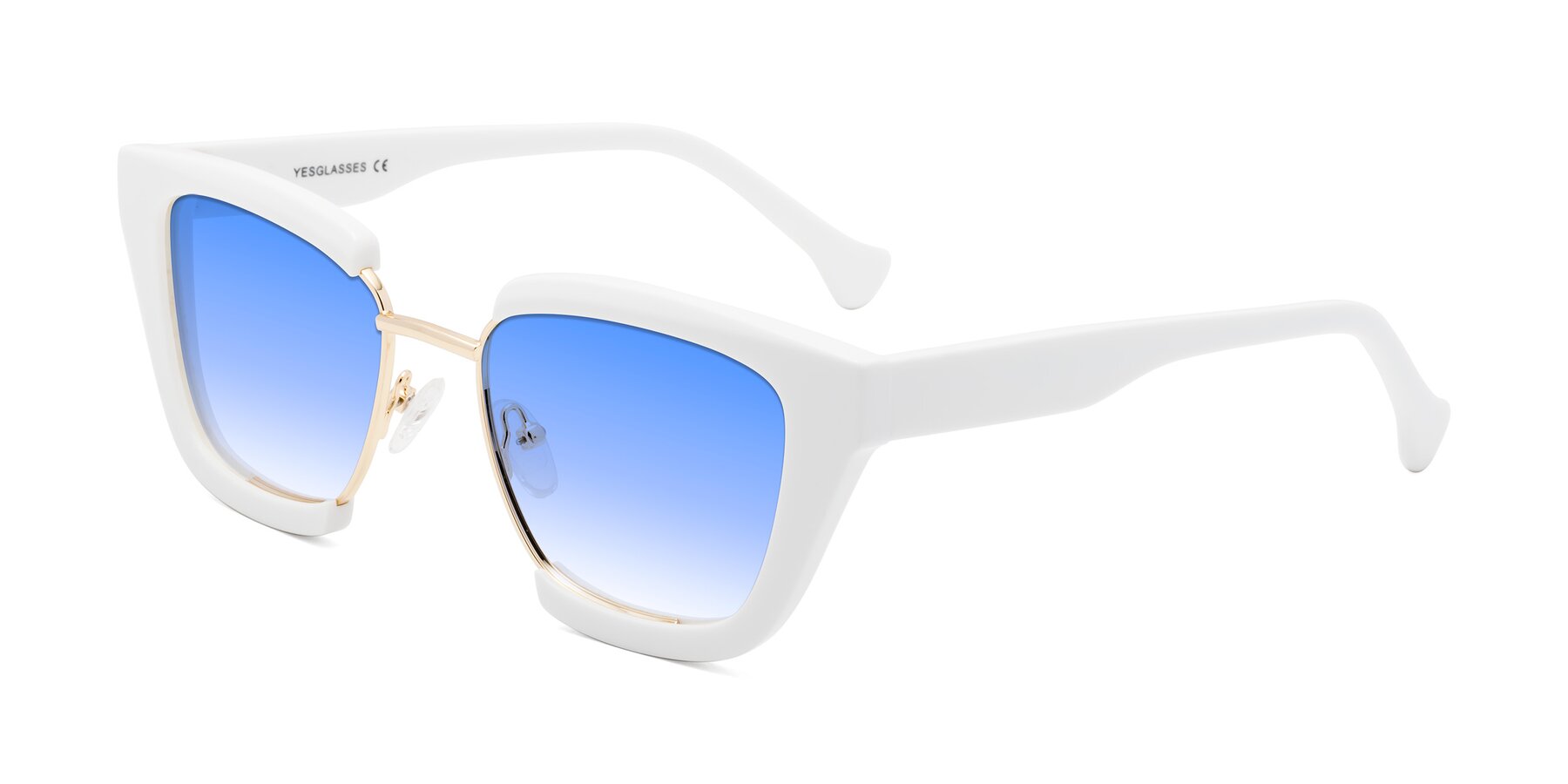 Angle of Yews in White-Gold with Blue Gradient Lenses