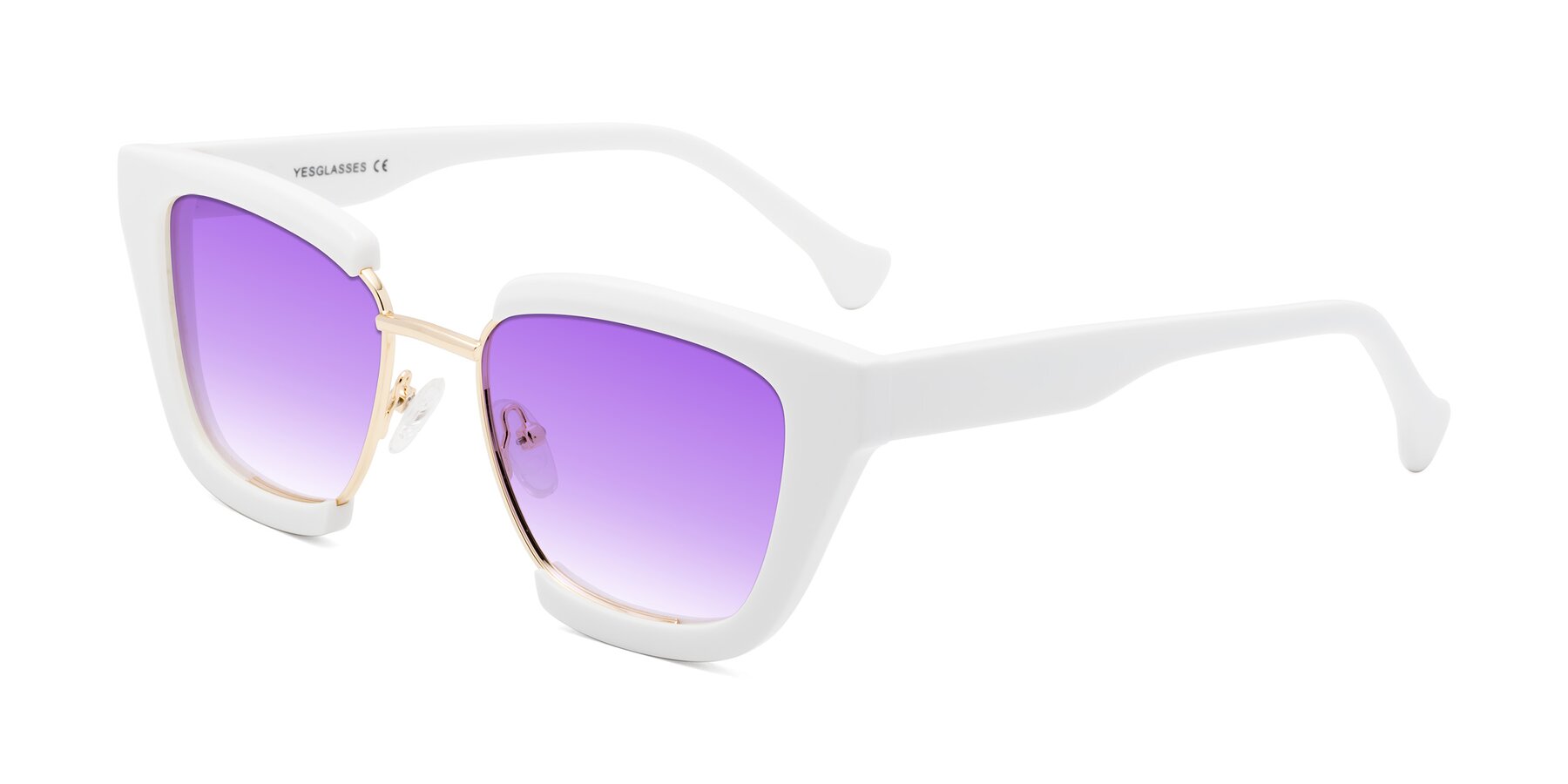 Angle of Yews in White-Gold with Purple Gradient Lenses