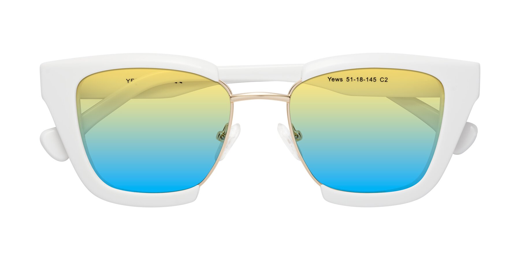 Folded Front of Yews in White-Gold with Yellow / Blue Gradient Lenses