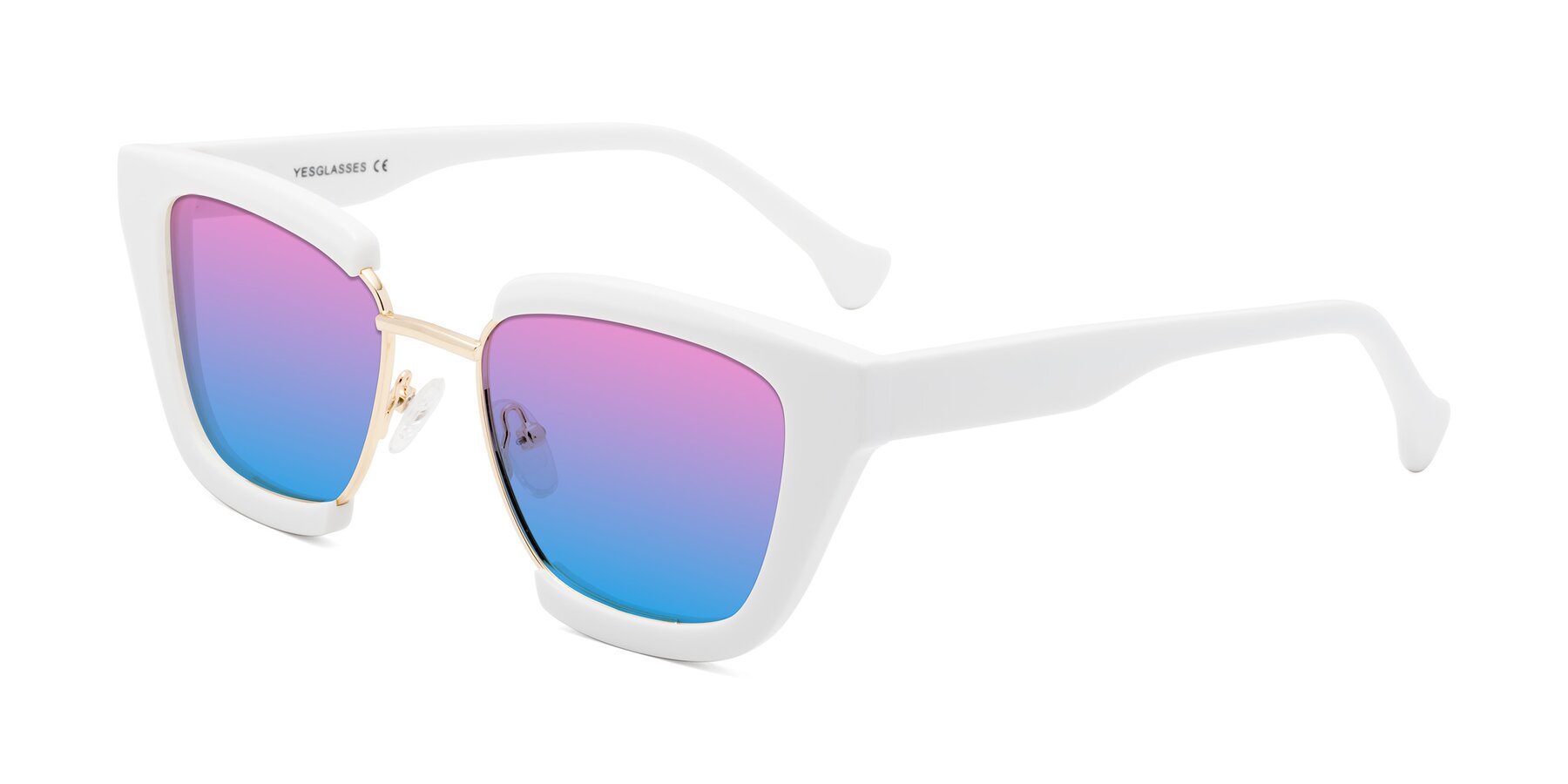 Angle of Yews in White-Gold with Pink / Blue Gradient Lenses