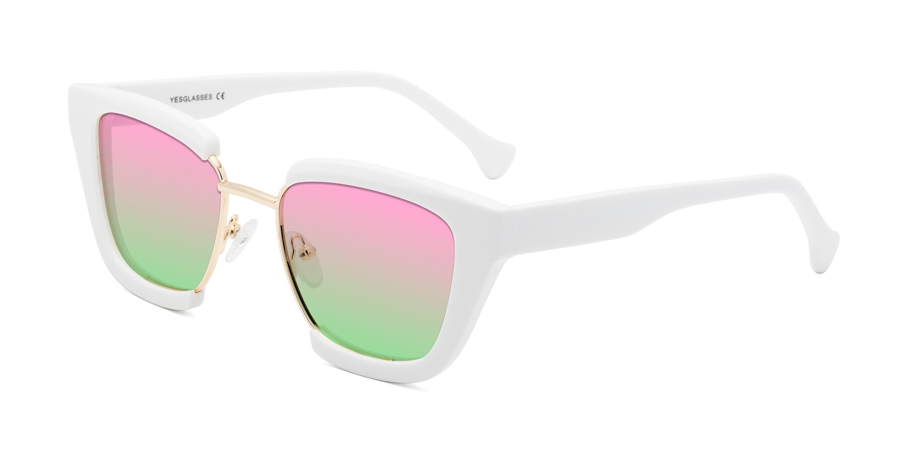 Angle of Yews in White-Gold with Pink / Green Gradient Lenses