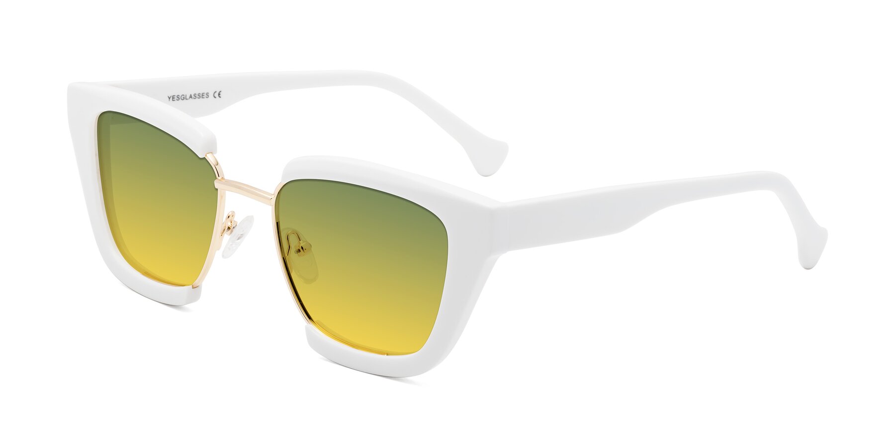 Angle of Yews in White-Gold with Green / Yellow Gradient Lenses