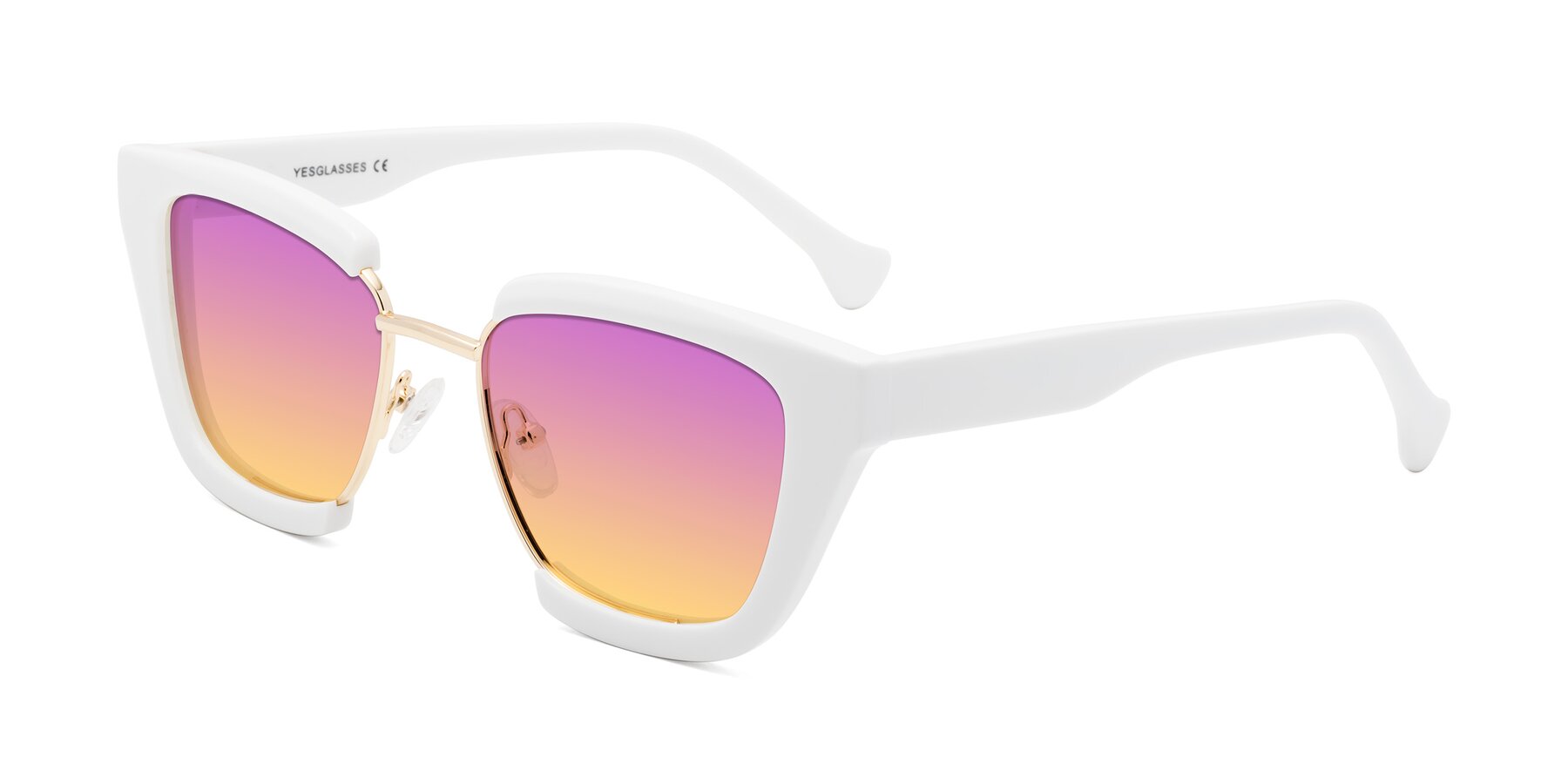 Angle of Yews in White-Gold with Purple / Yellow Gradient Lenses