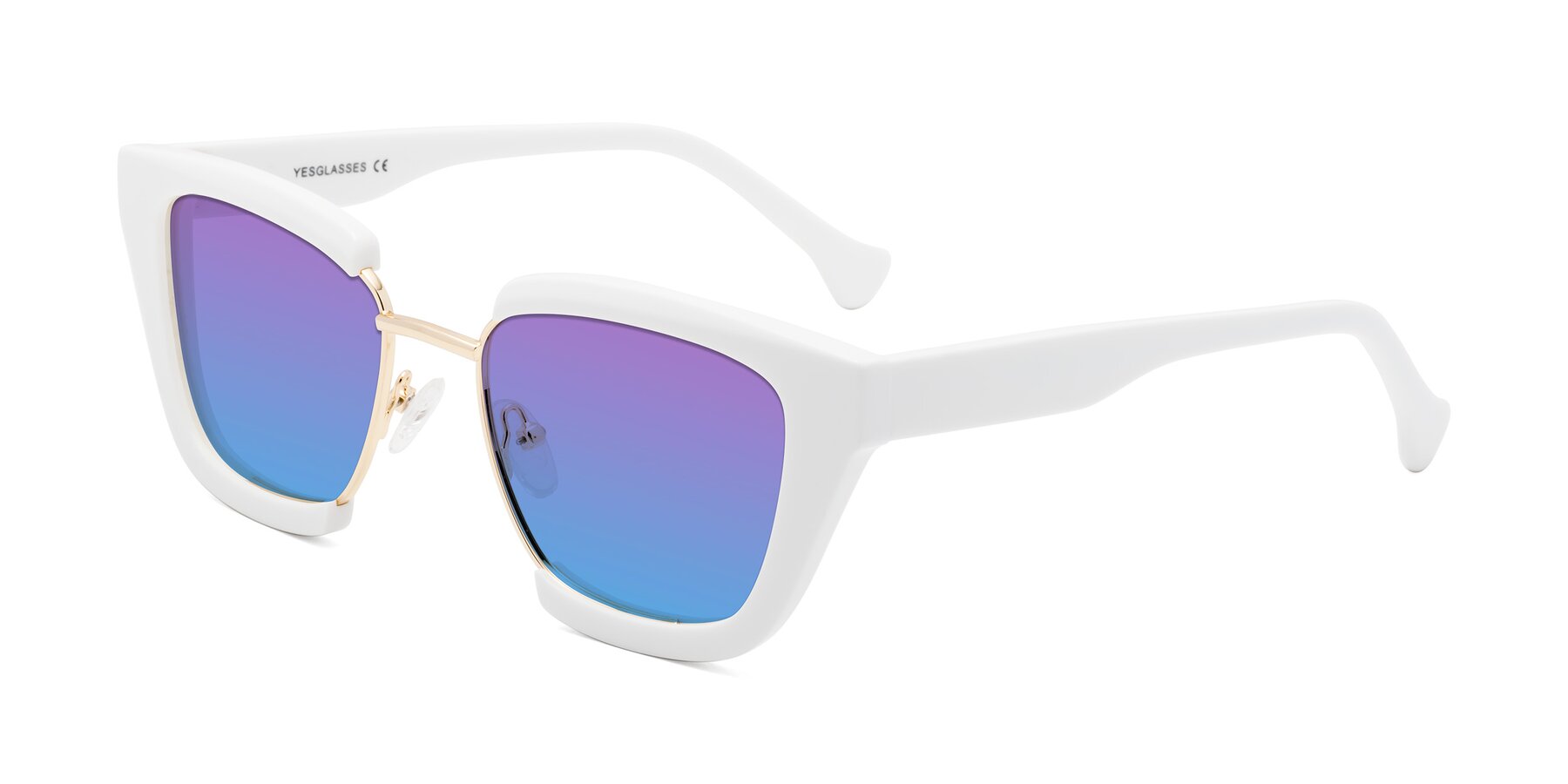 Angle of Yews in White-Gold with Purple / Blue Gradient Lenses