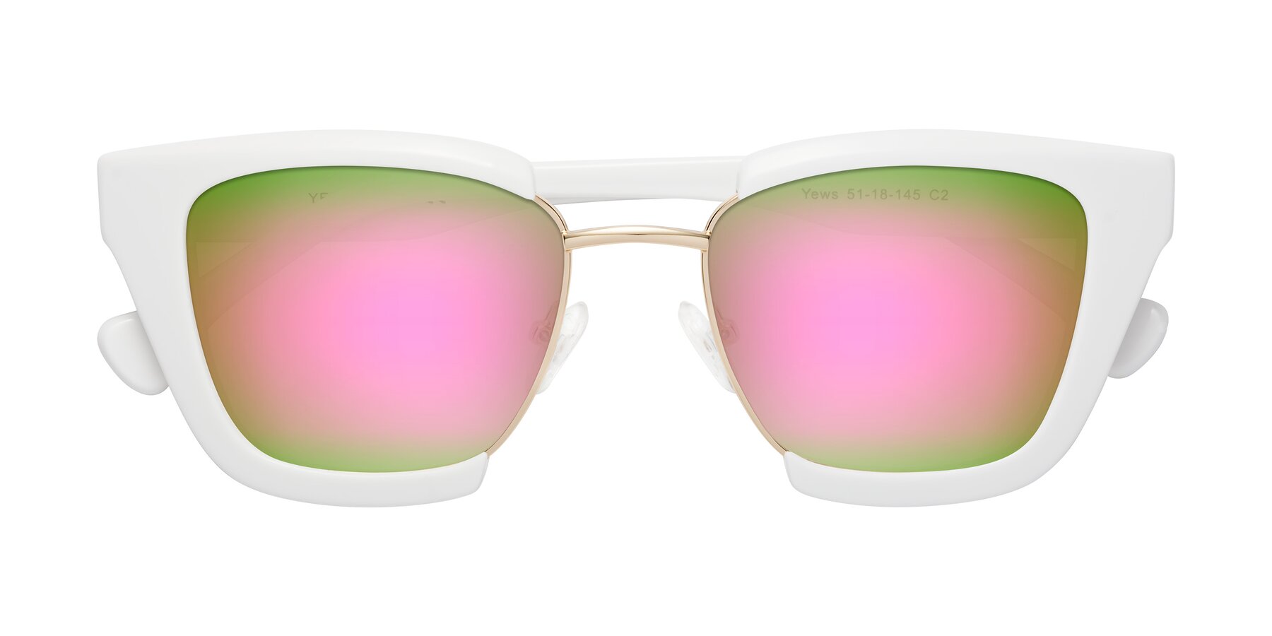 Folded Front of Yews in White-Gold with Pink Mirrored Lenses