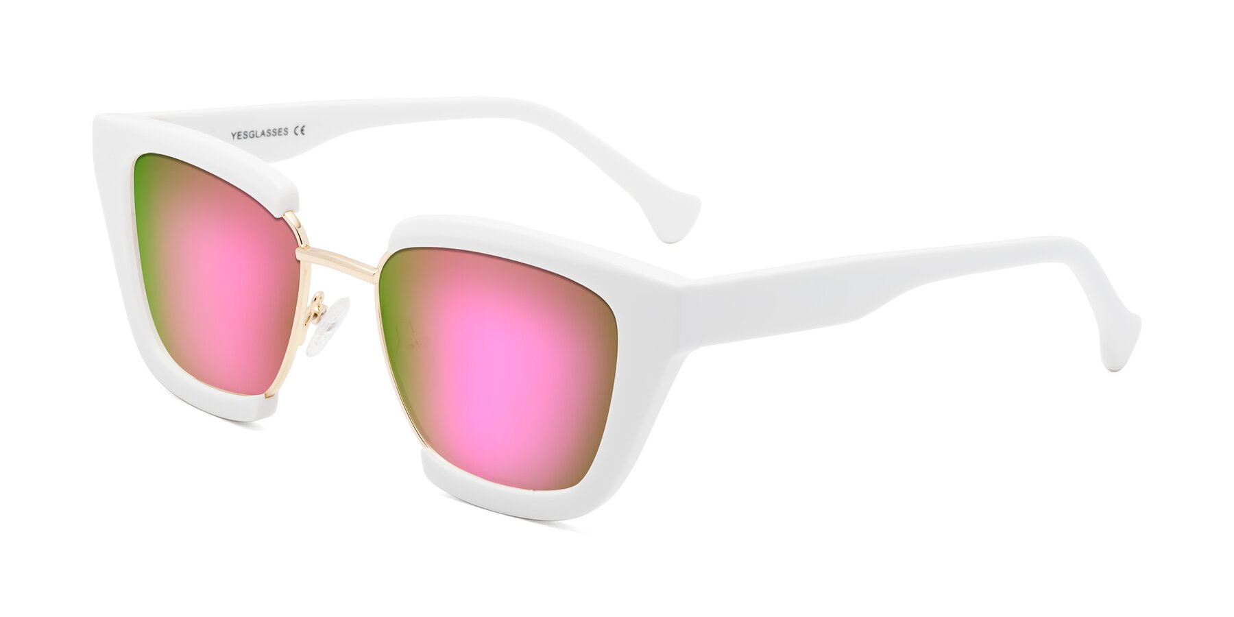 Angle of Yews in White-Gold with Pink Mirrored Lenses