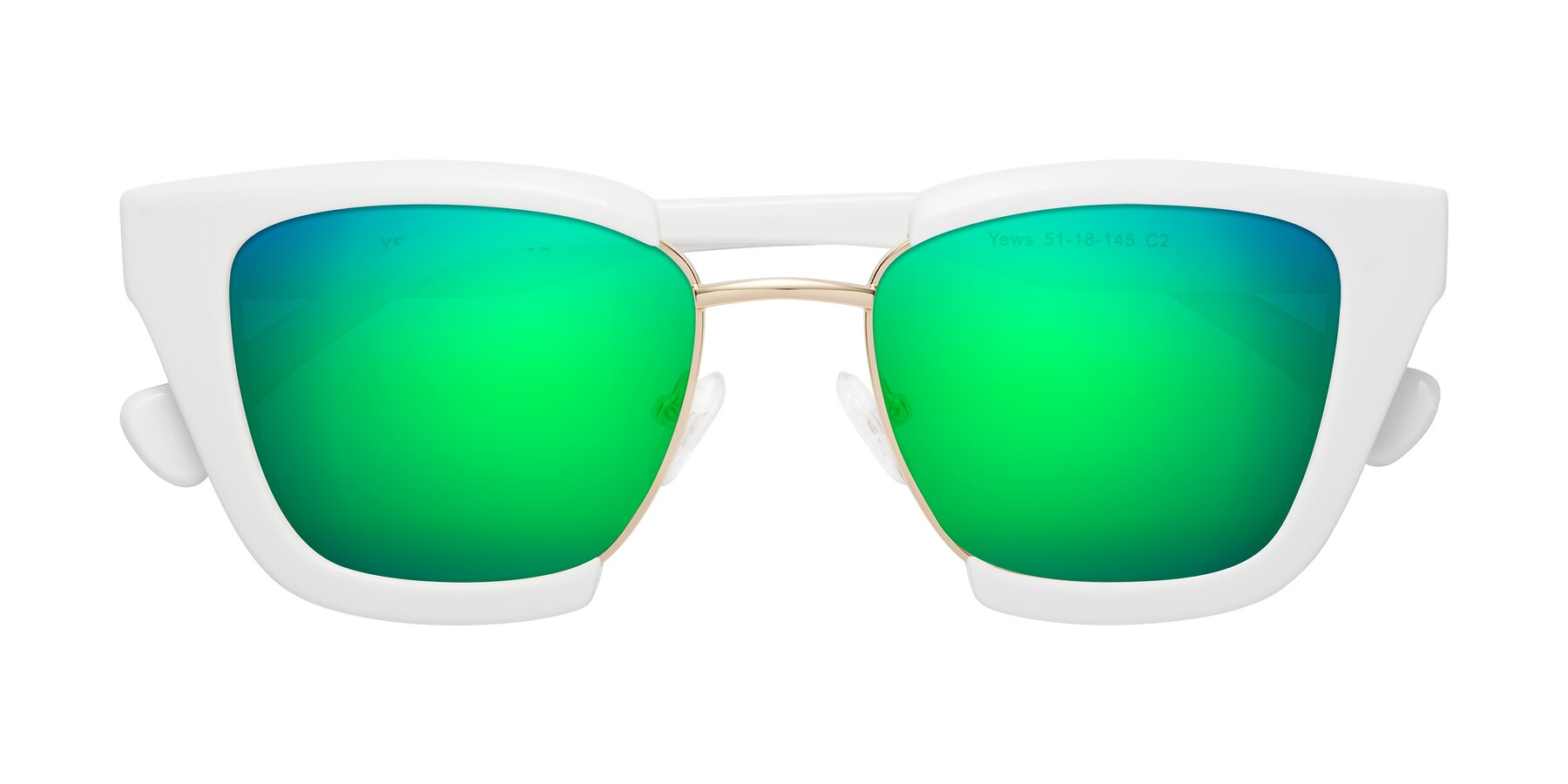 Folded Front of Yews in White-Gold with Green Mirrored Lenses