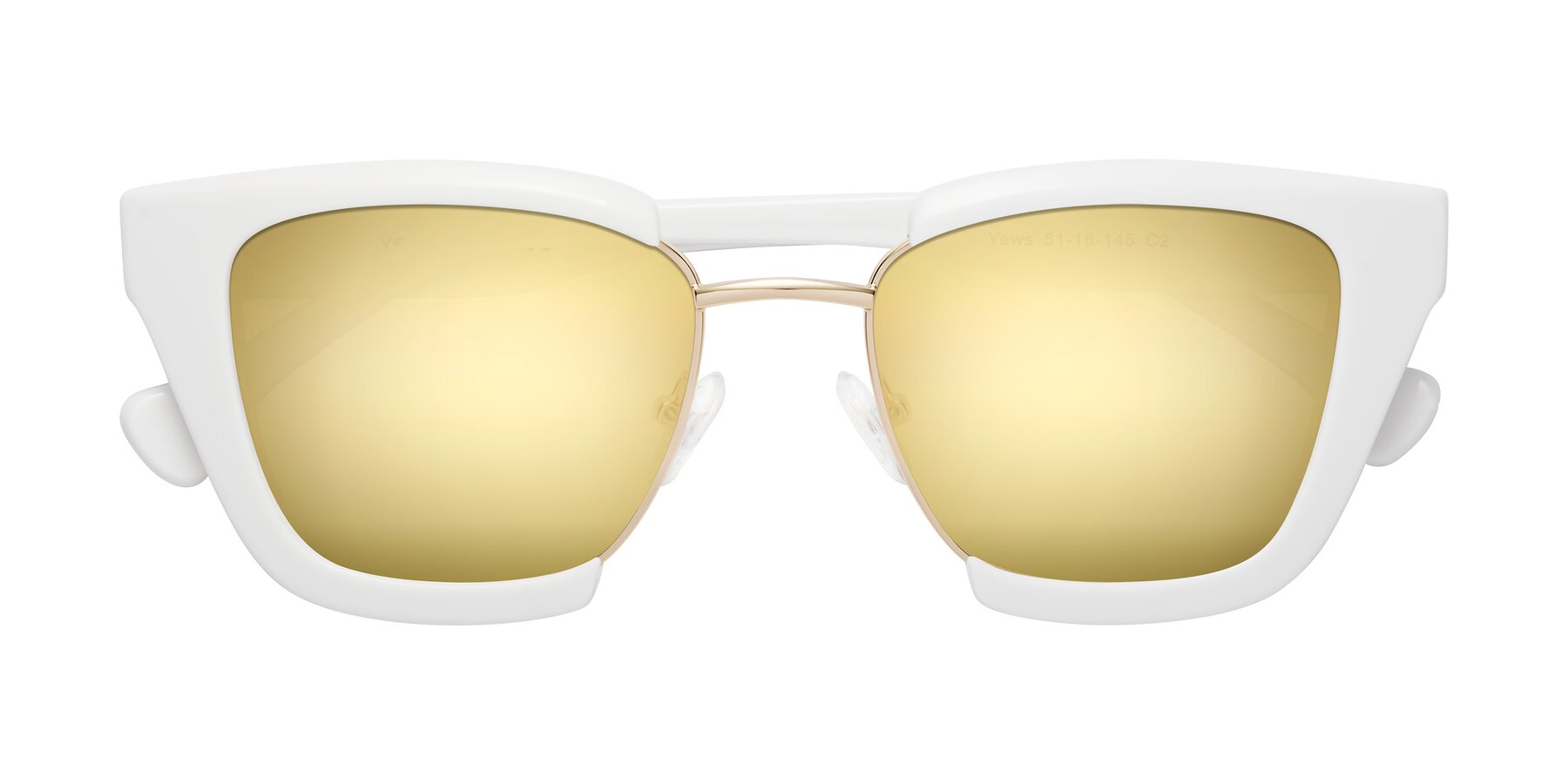 Folded Front of Yews in White-Gold with Gold Mirrored Lenses