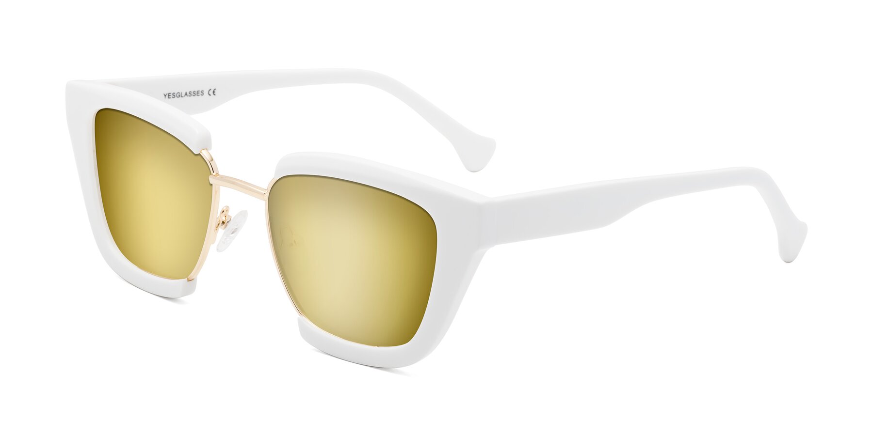 Angle of Yews in White-Gold with Gold Mirrored Lenses