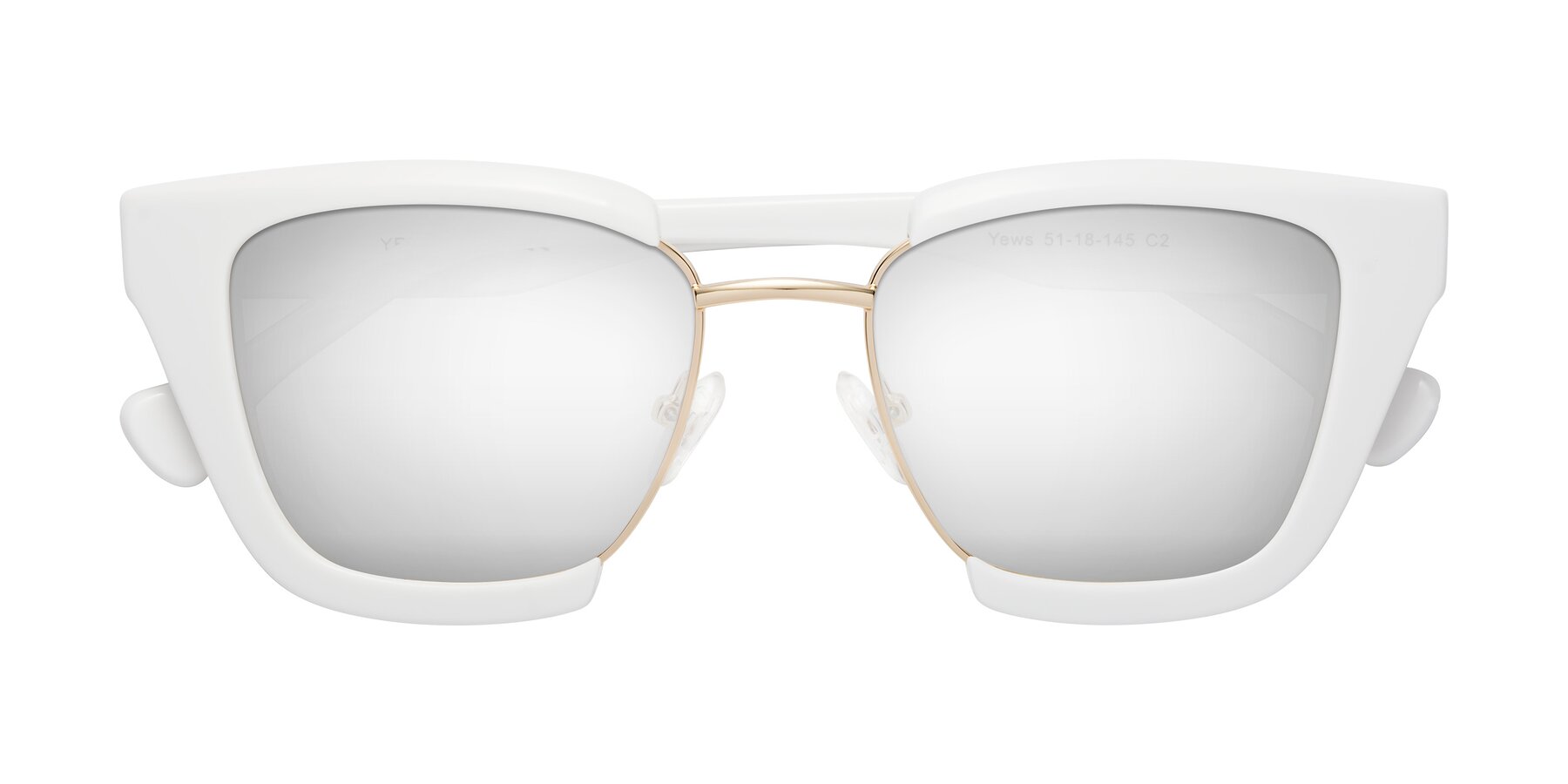 Folded Front of Yews in White-Gold with Silver Mirrored Lenses