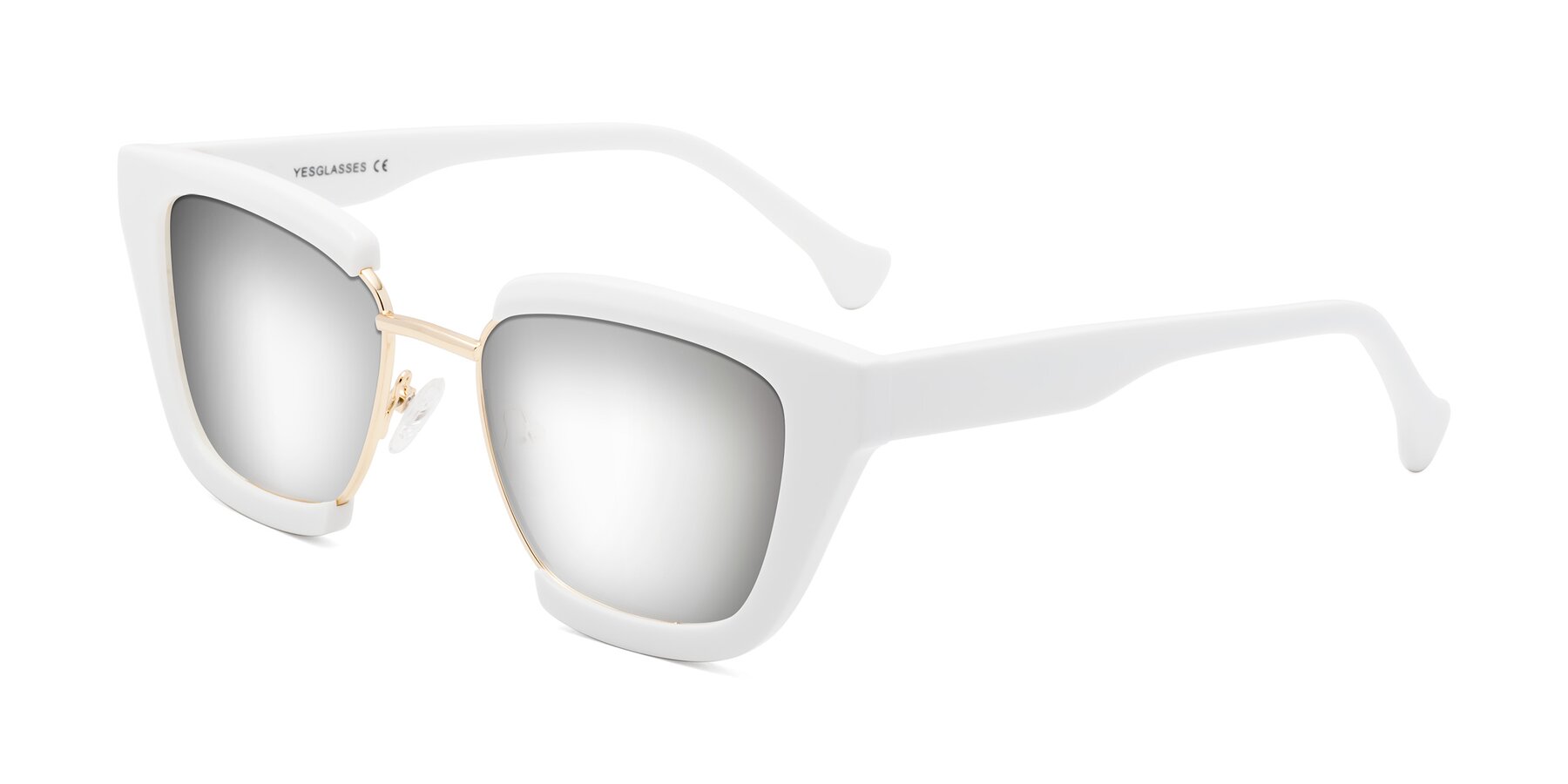 Angle of Yews in White-Gold with Silver Mirrored Lenses