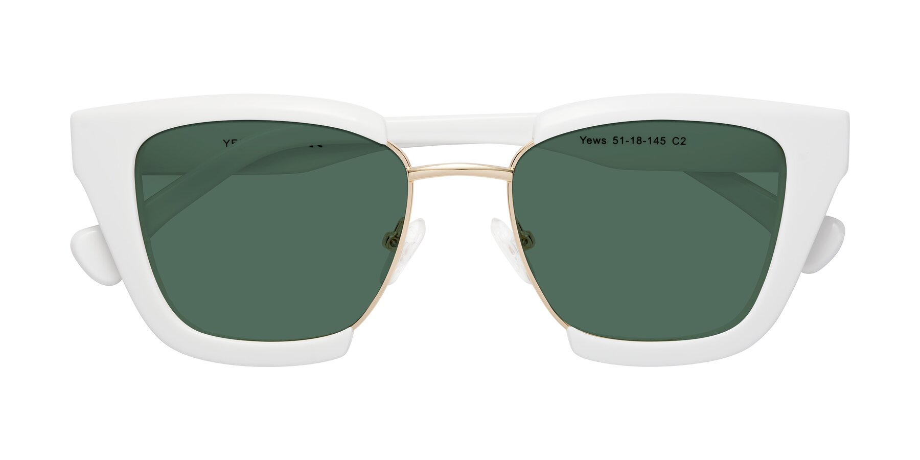 Folded Front of Yews in White-Gold with Green Polarized Lenses