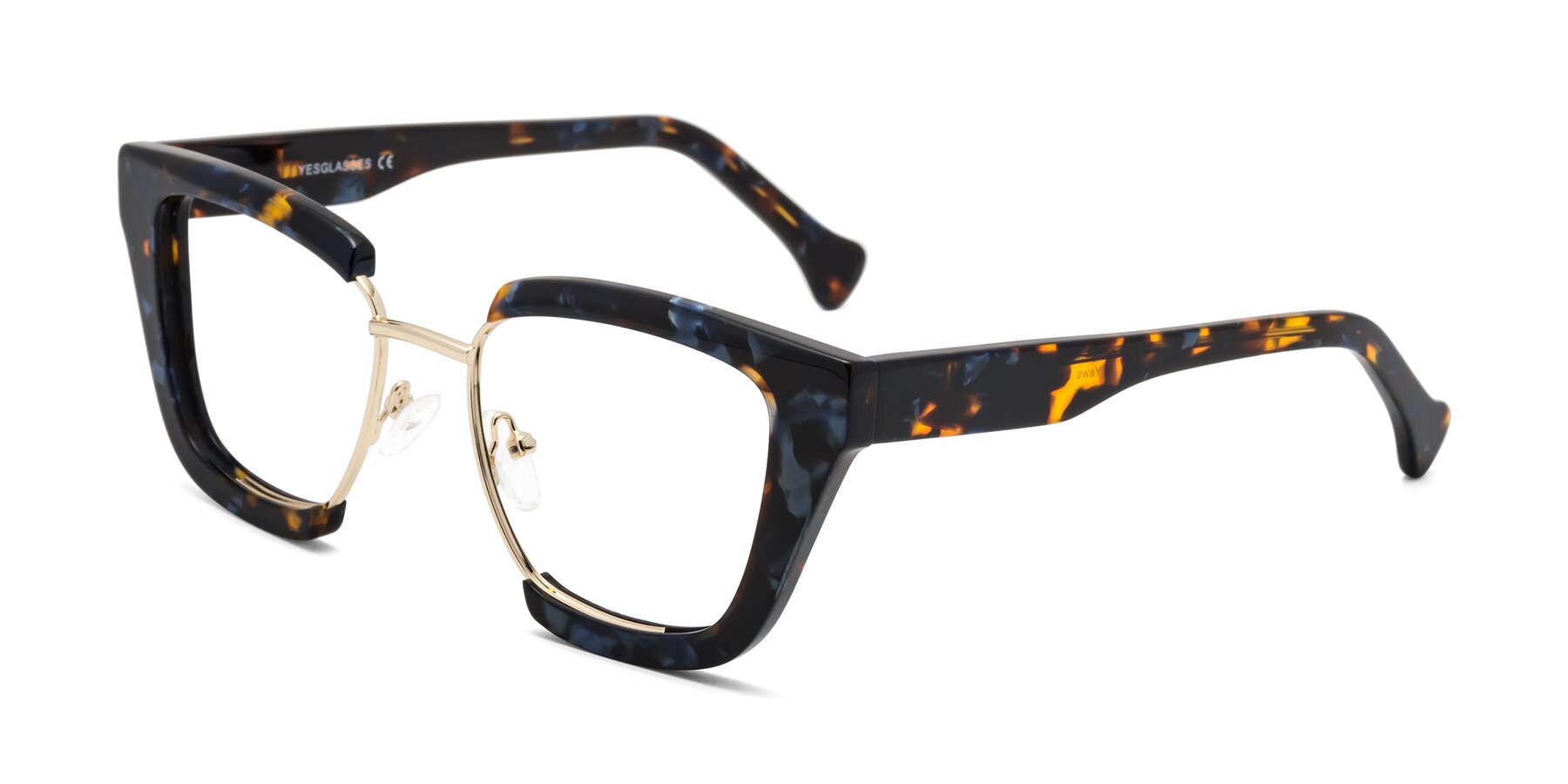 Angle of Yews in Blueberry Tortoise-Gold with Clear Reading Eyeglass Lenses