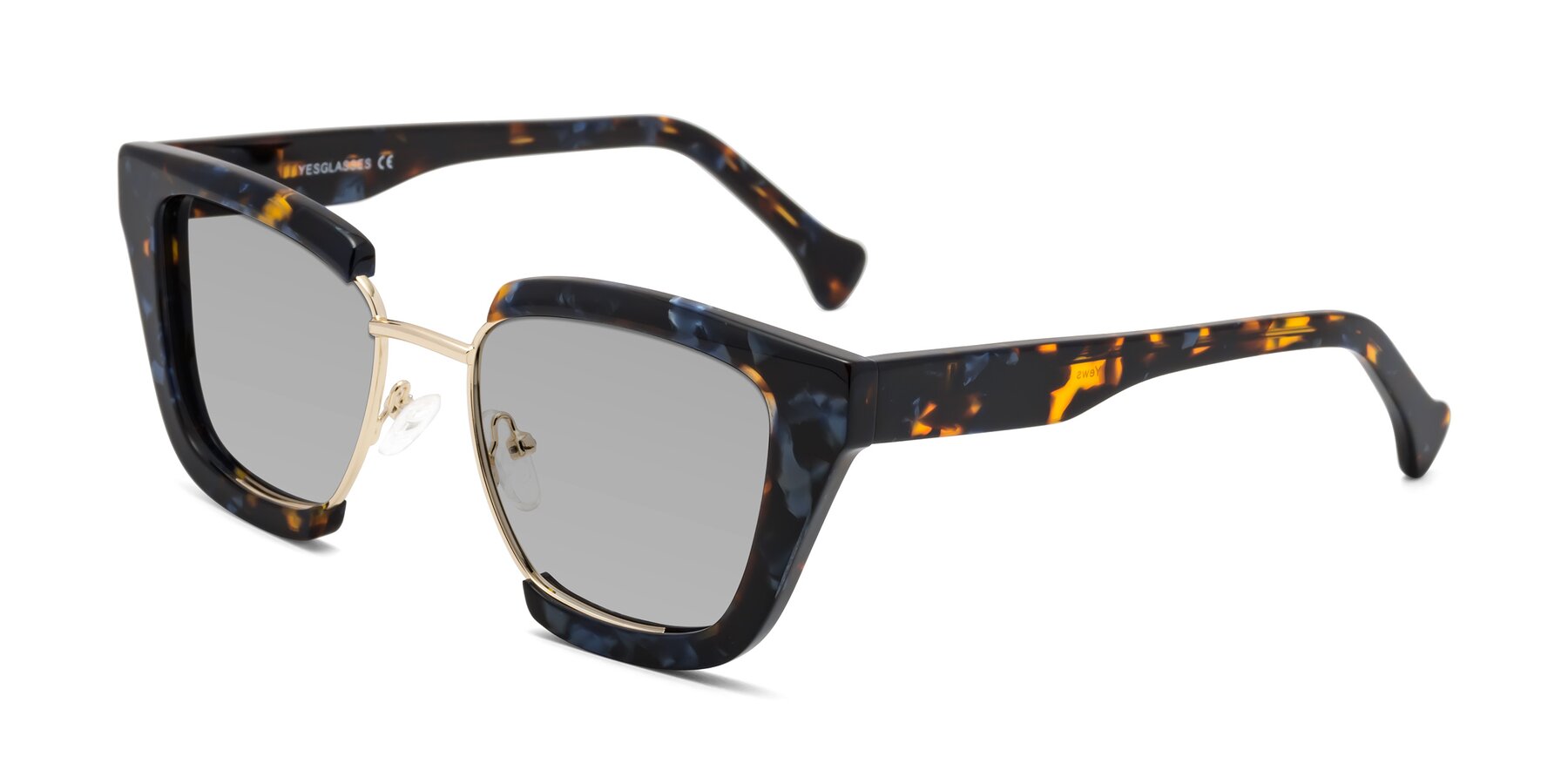 Angle of Yews in Blueberry Tortoise-Gold with Light Gray Tinted Lenses