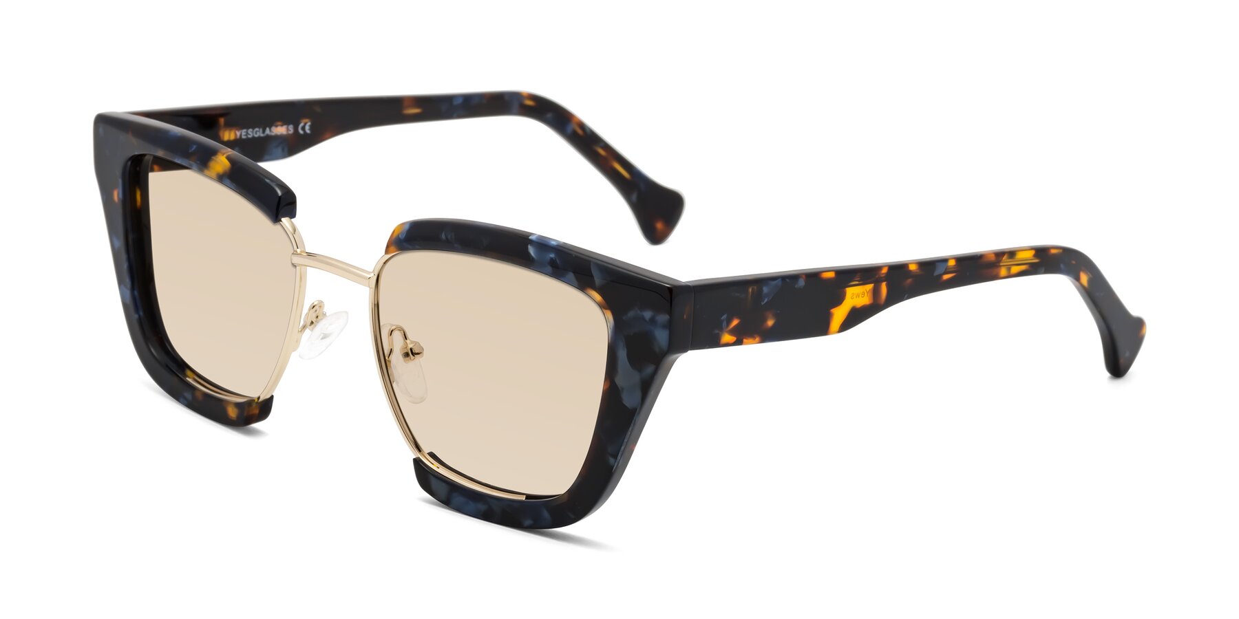 Angle of Yews in Blueberry Tortoise-Gold with Light Brown Tinted Lenses