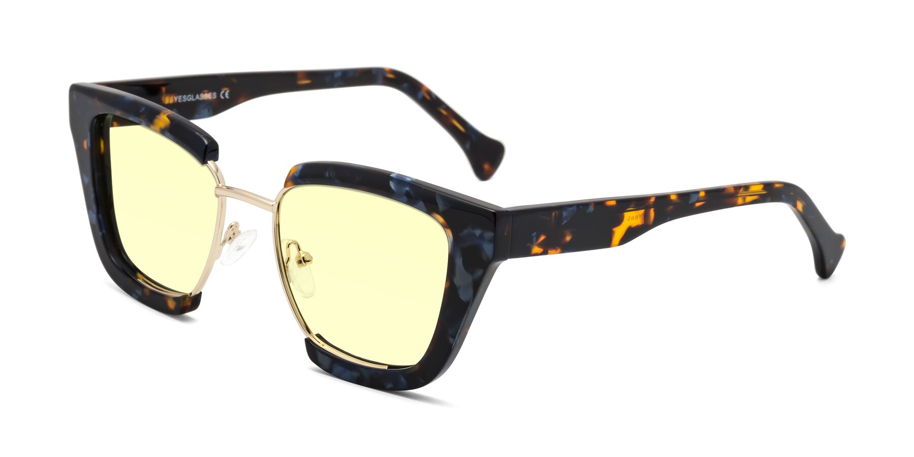 Angle of Yews in Blueberry Tortoise-Gold with Light Yellow Tinted Lenses