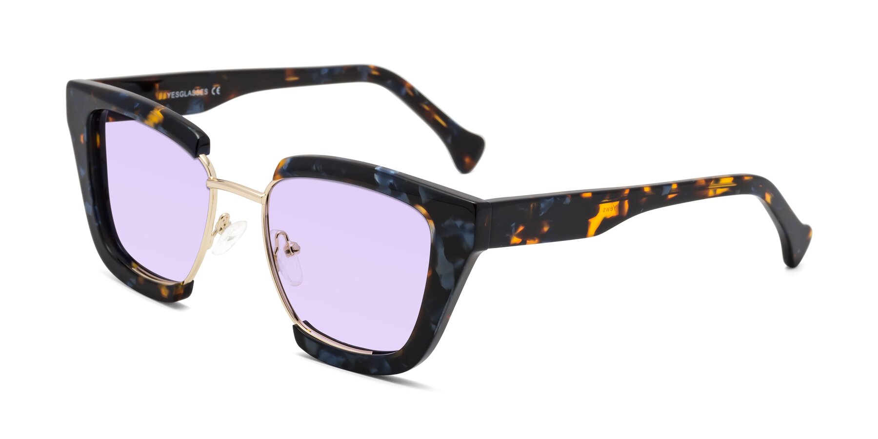 Angle of Yews in Blueberry Tortoise-Gold with Light Purple Tinted Lenses