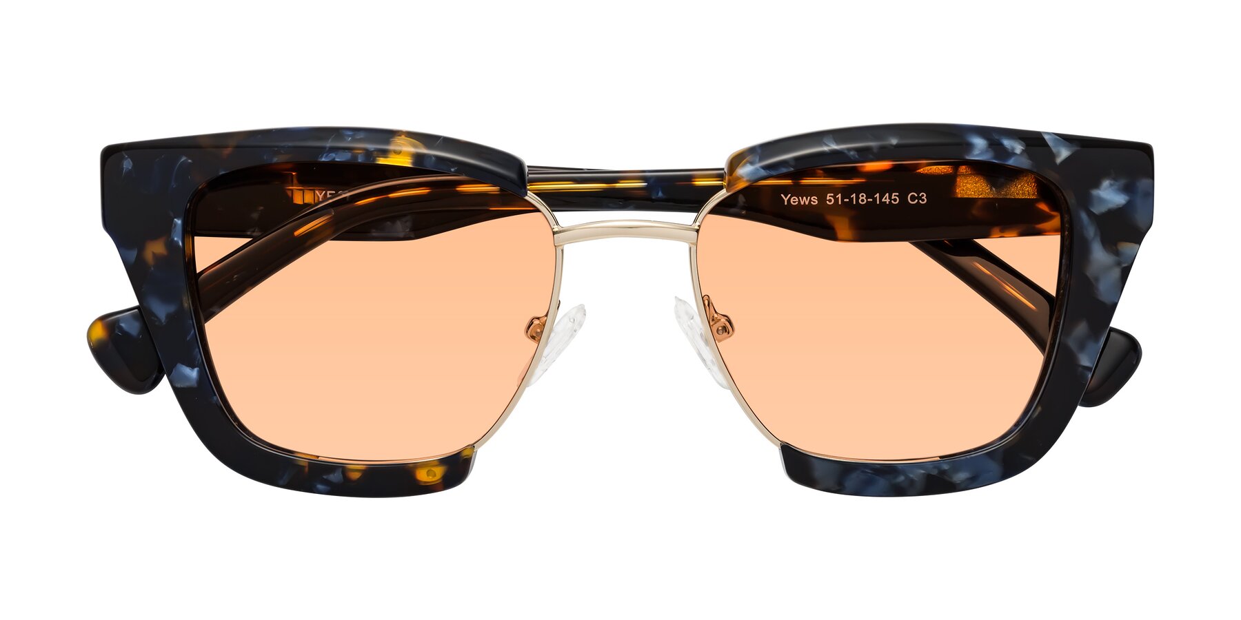 Folded Front of Yews in Blueberry Tortoise-Gold with Light Orange Tinted Lenses