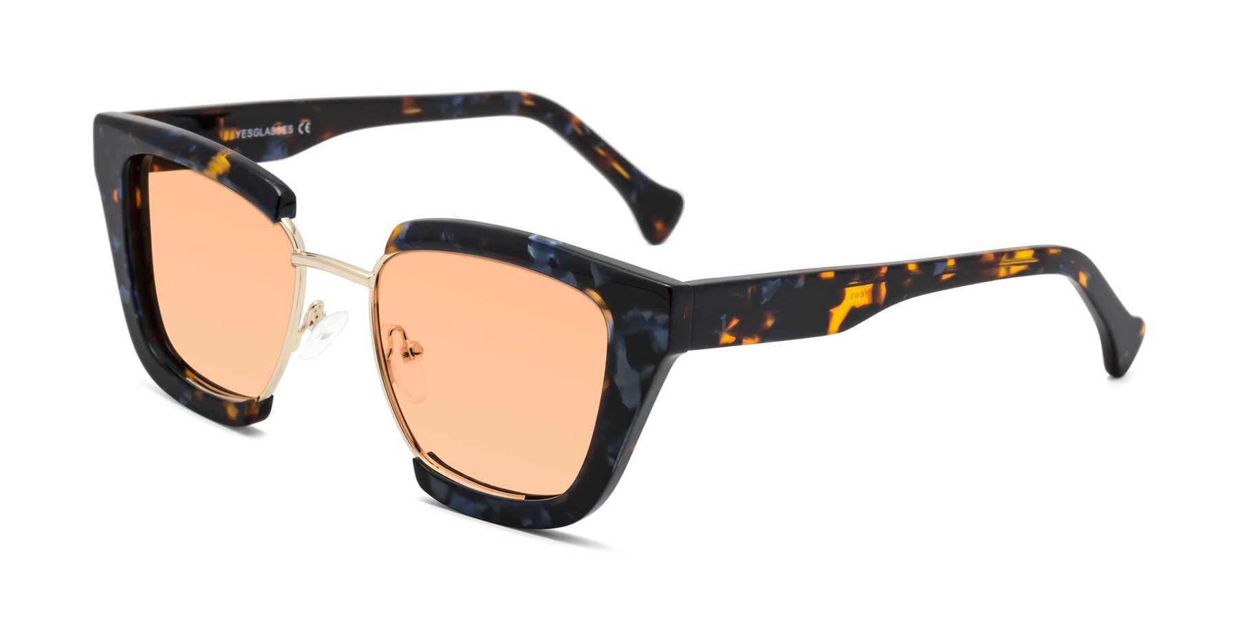 Angle of Yews in Blueberry Tortoise-Gold with Light Orange Tinted Lenses