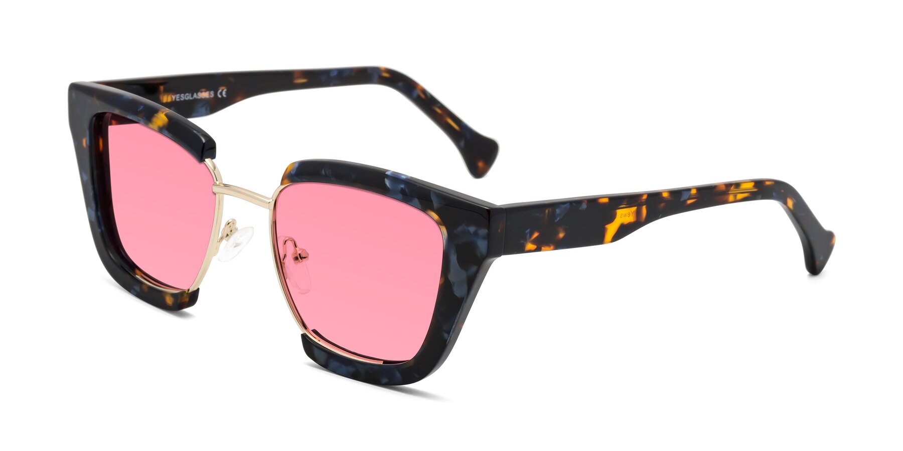 Angle of Yews in Blueberry Tortoise-Gold with Pink Tinted Lenses