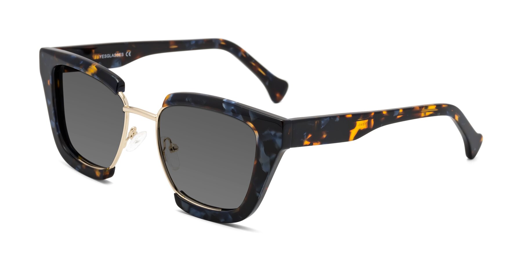 Angle of Yews in Blueberry Tortoise-Gold with Medium Gray Tinted Lenses