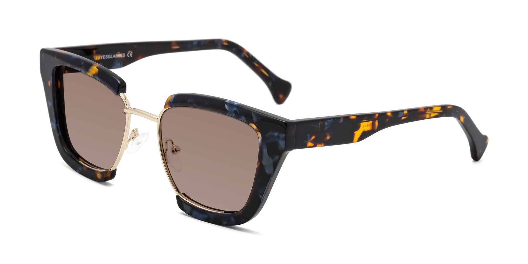 Angle of Yews in Blueberry Tortoise-Gold with Medium Brown Tinted Lenses