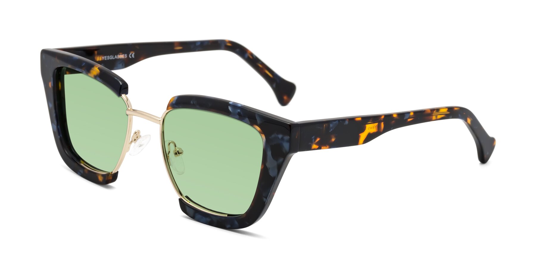 Angle of Yews in Blueberry Tortoise-Gold with Medium Green Tinted Lenses