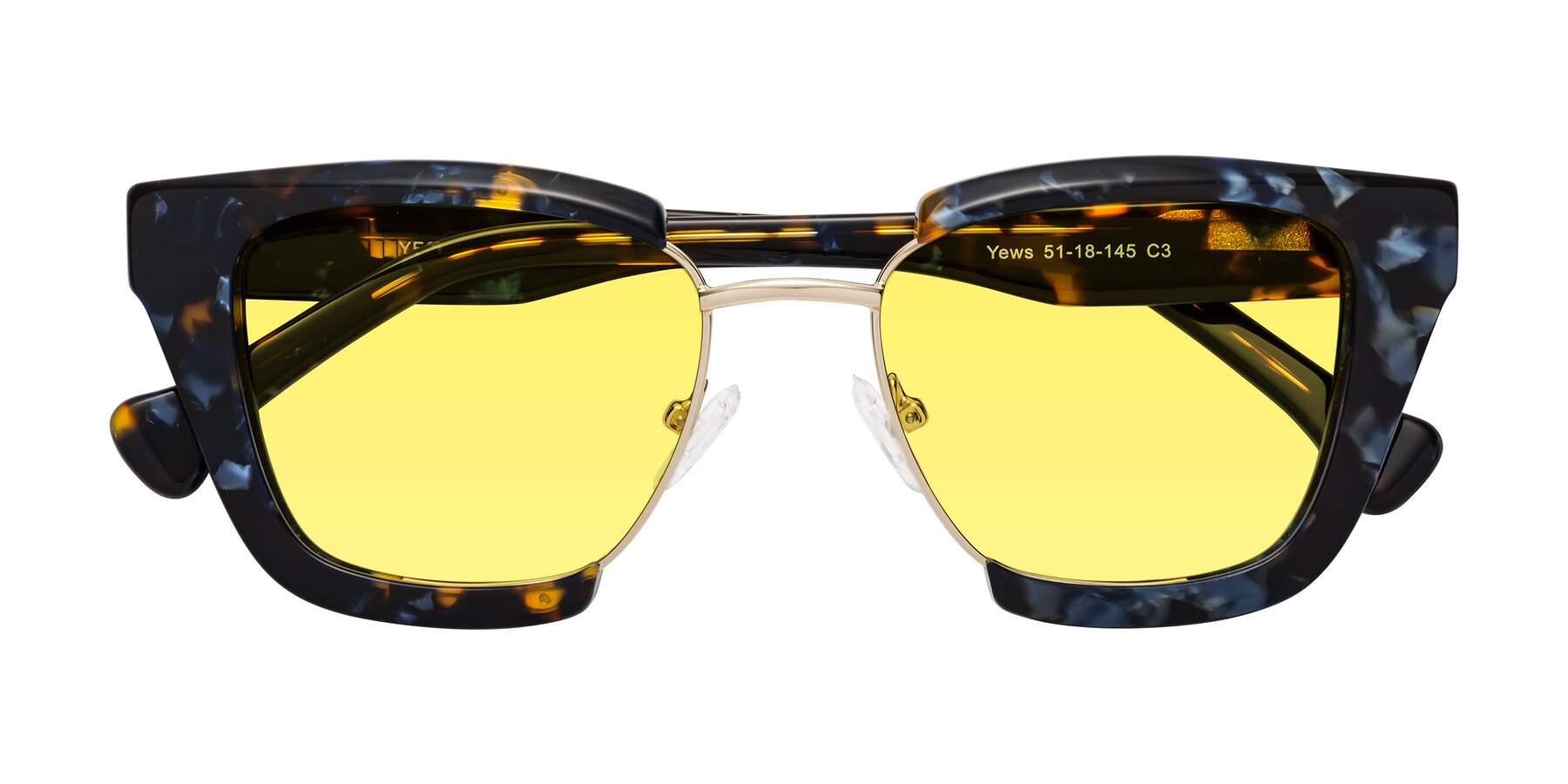 Folded Front of Yews in Blueberry Tortoise-Gold with Medium Yellow Tinted Lenses