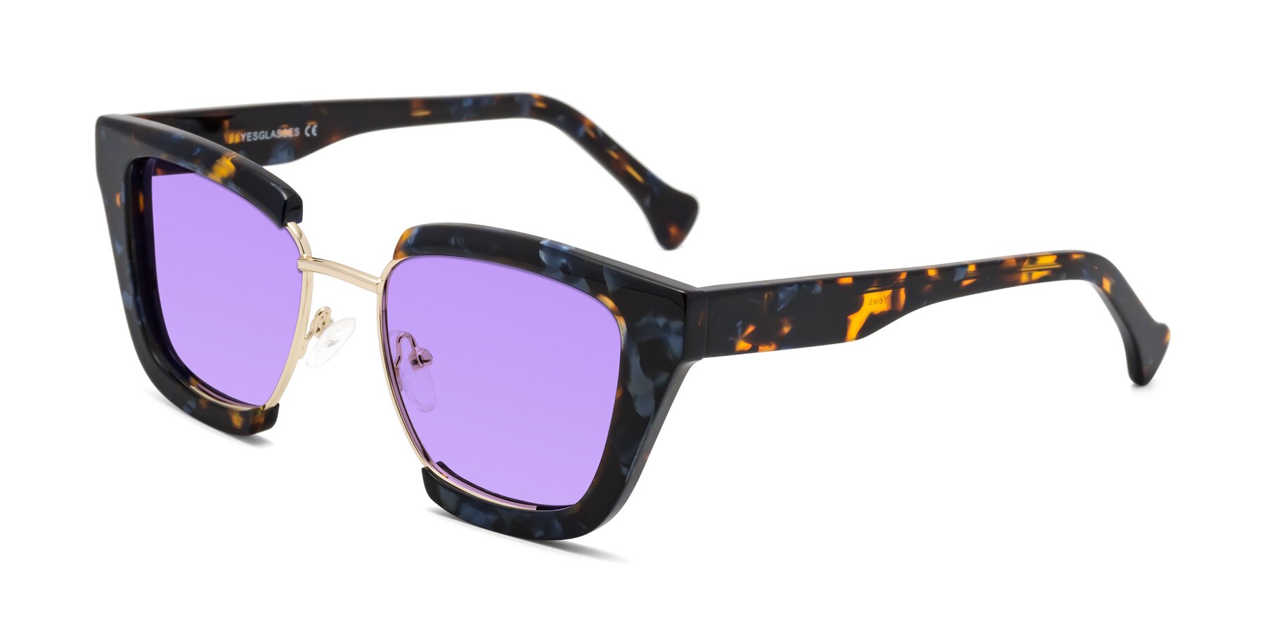 Angle of Yews in Blueberry Tortoise-Gold with Medium Purple Tinted Lenses