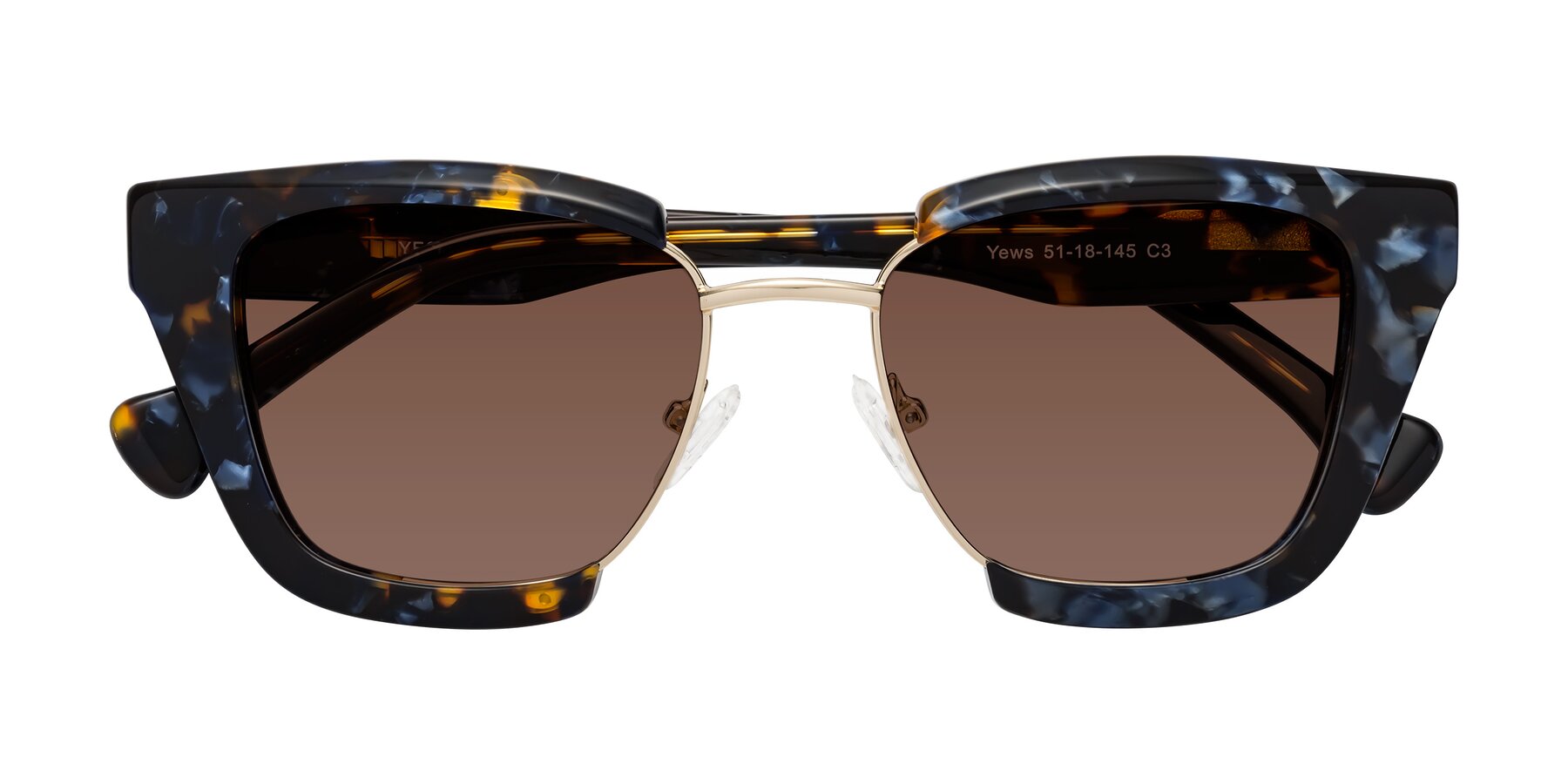 Folded Front of Yews in Blueberry Tortoise-Gold with Brown Tinted Lenses