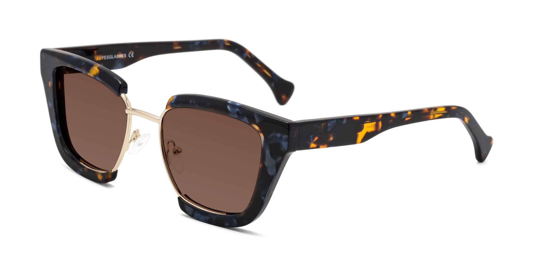 Angle of Yews in Blueberry Tortoise-Gold with Brown Tinted Lenses