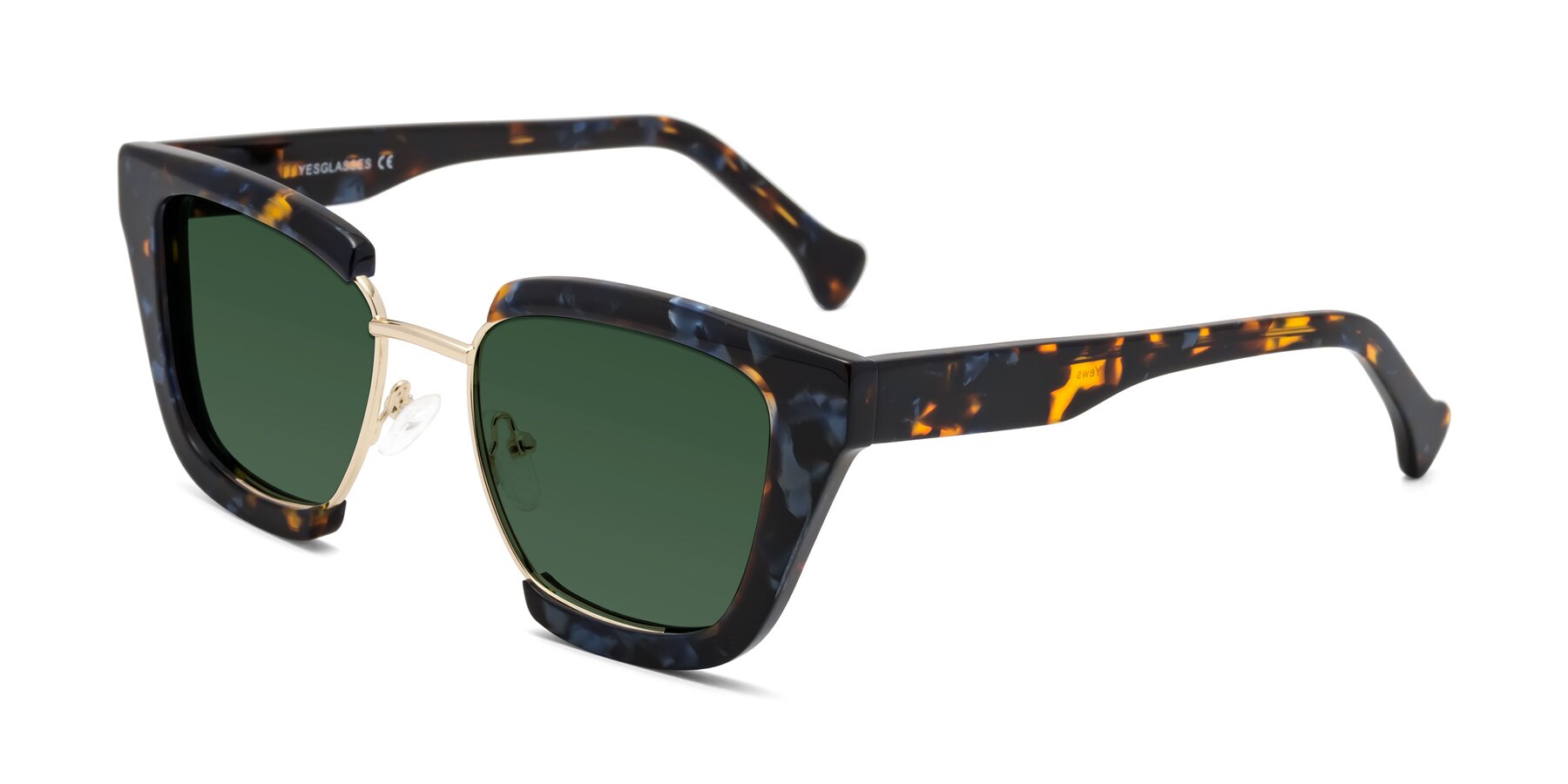 Angle of Yews in Blueberry Tortoise-Gold with Green Tinted Lenses