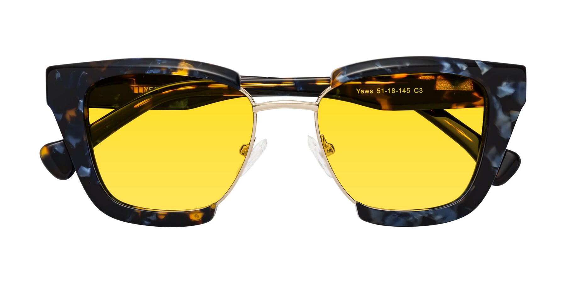 Folded Front of Yews in Blueberry Tortoise-Gold with Yellow Tinted Lenses