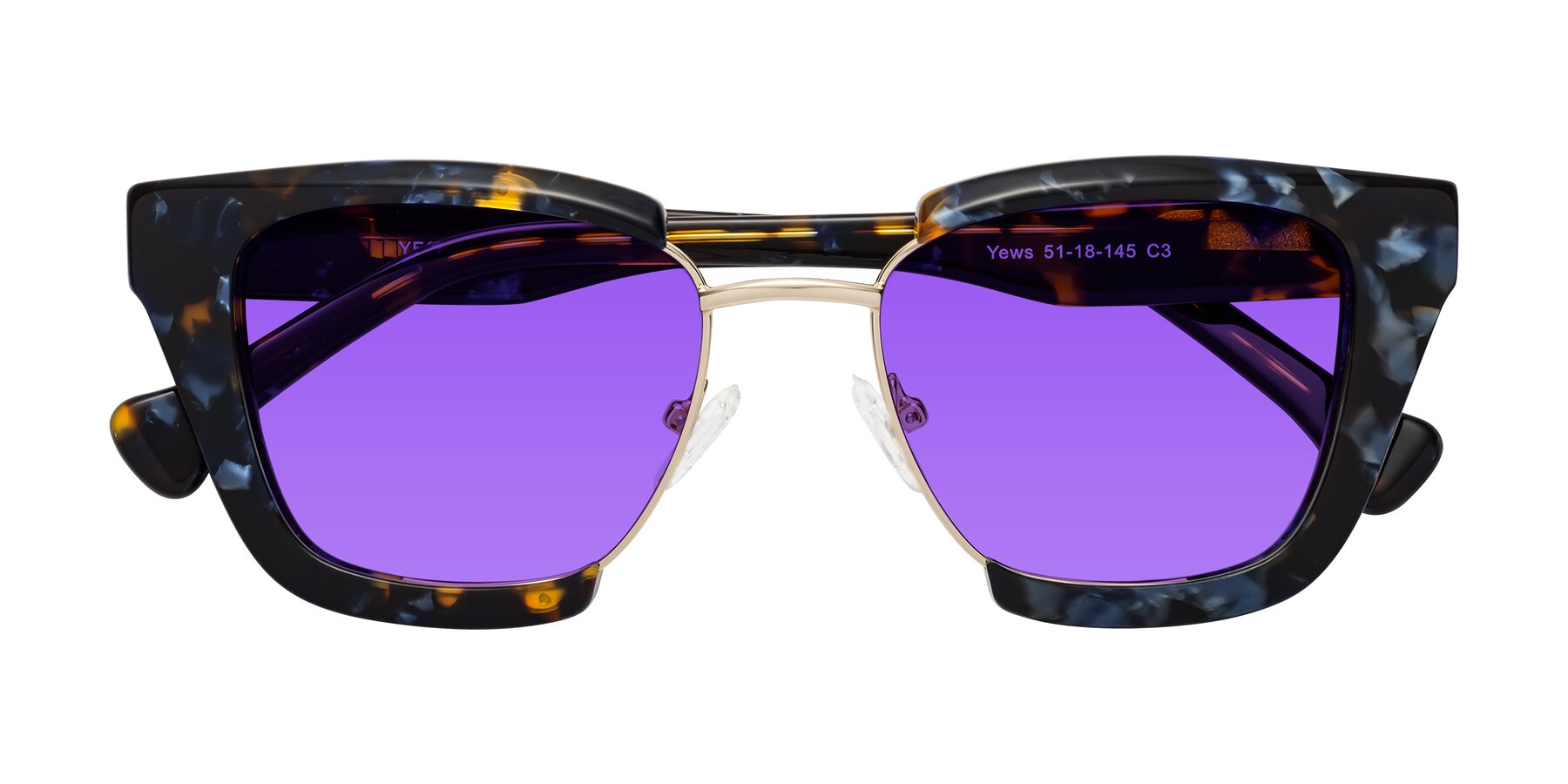 Folded Front of Yews in Blueberry Tortoise-Gold with Purple Tinted Lenses