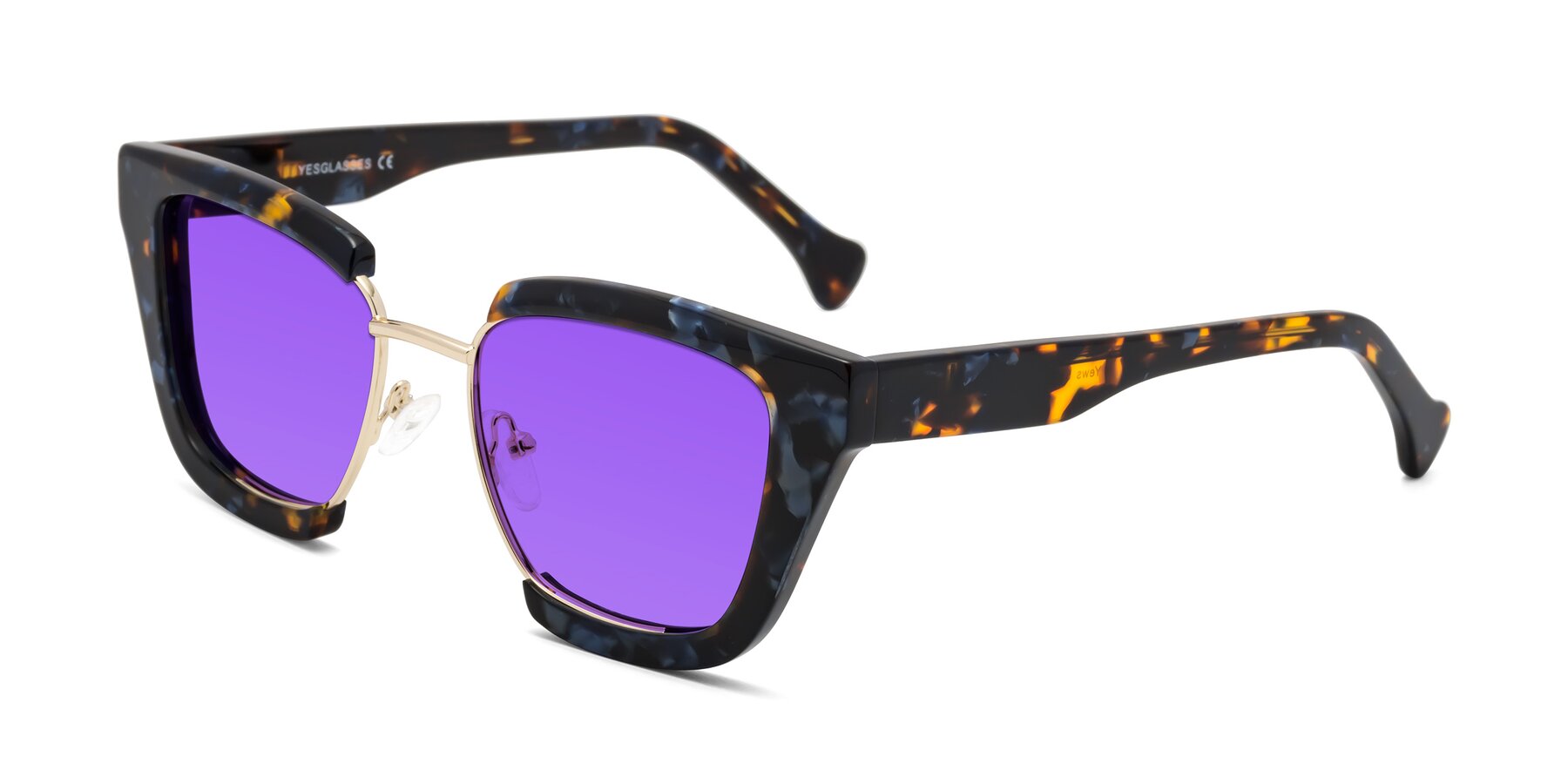 Angle of Yews in Blueberry Tortoise-Gold with Purple Tinted Lenses