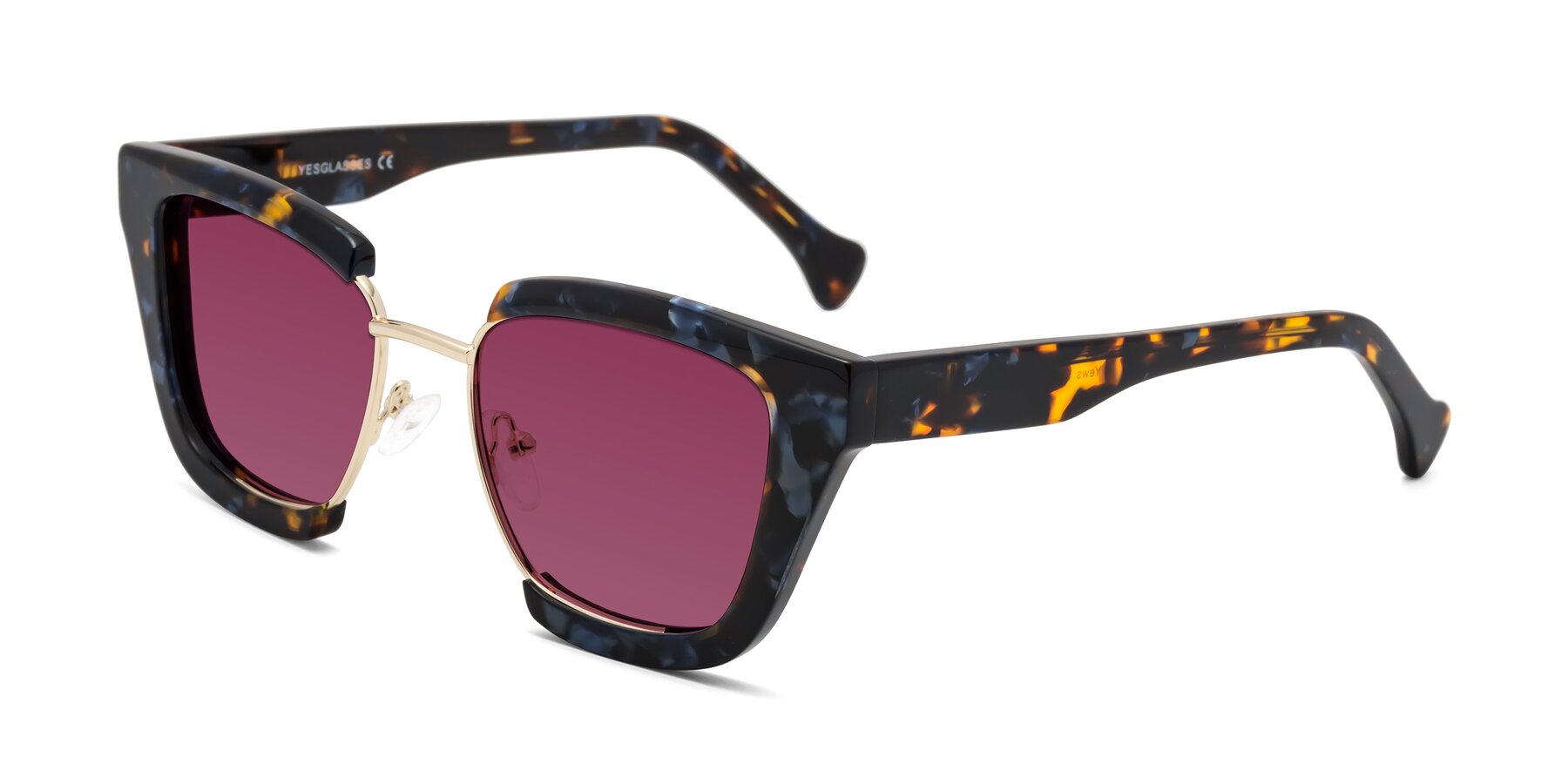 Angle of Yews in Blueberry Tortoise-Gold with Wine Tinted Lenses