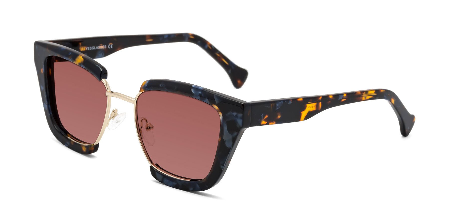 Angle of Yews in Blueberry Tortoise-Gold with Garnet Tinted Lenses