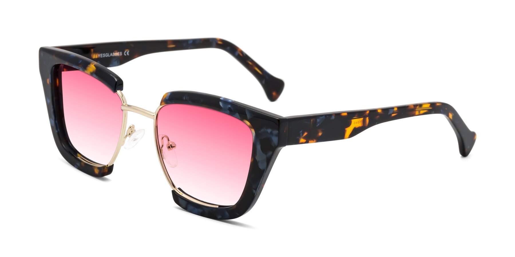 Angle of Yews in Blueberry Tortoise-Gold with Pink Gradient Lenses