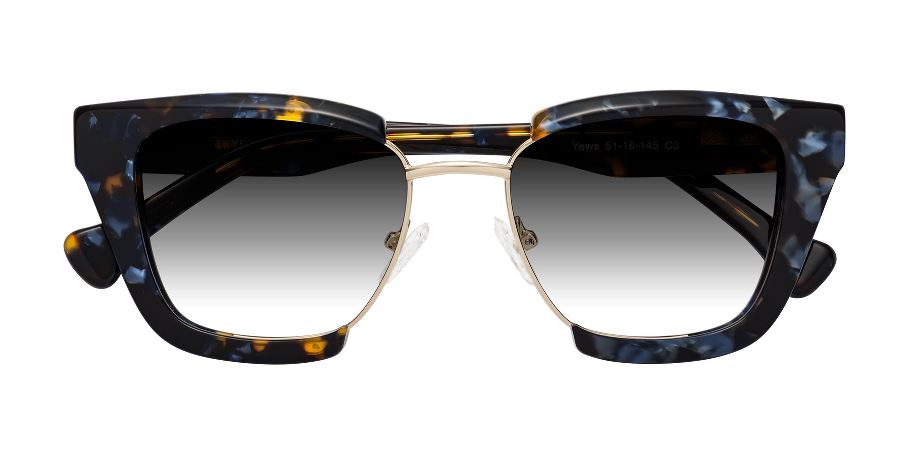 Folded Front of Yews in Blueberry Tortoise-Gold with Gray Gradient Lenses