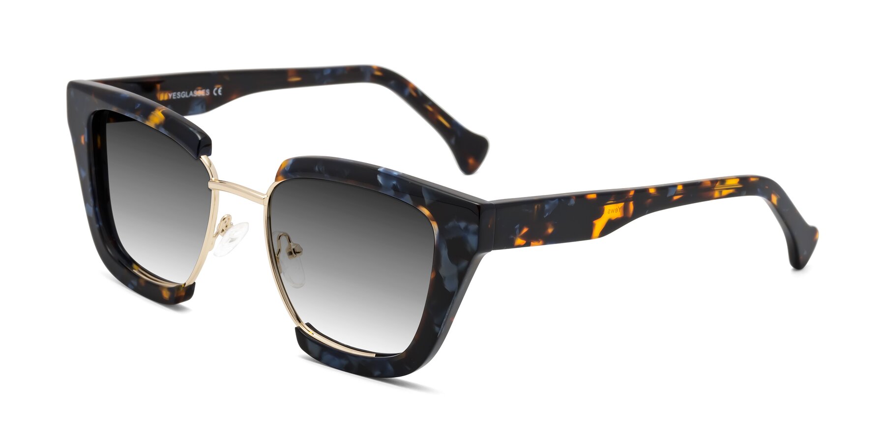 Angle of Yews in Blueberry Tortoise-Gold with Gray Gradient Lenses