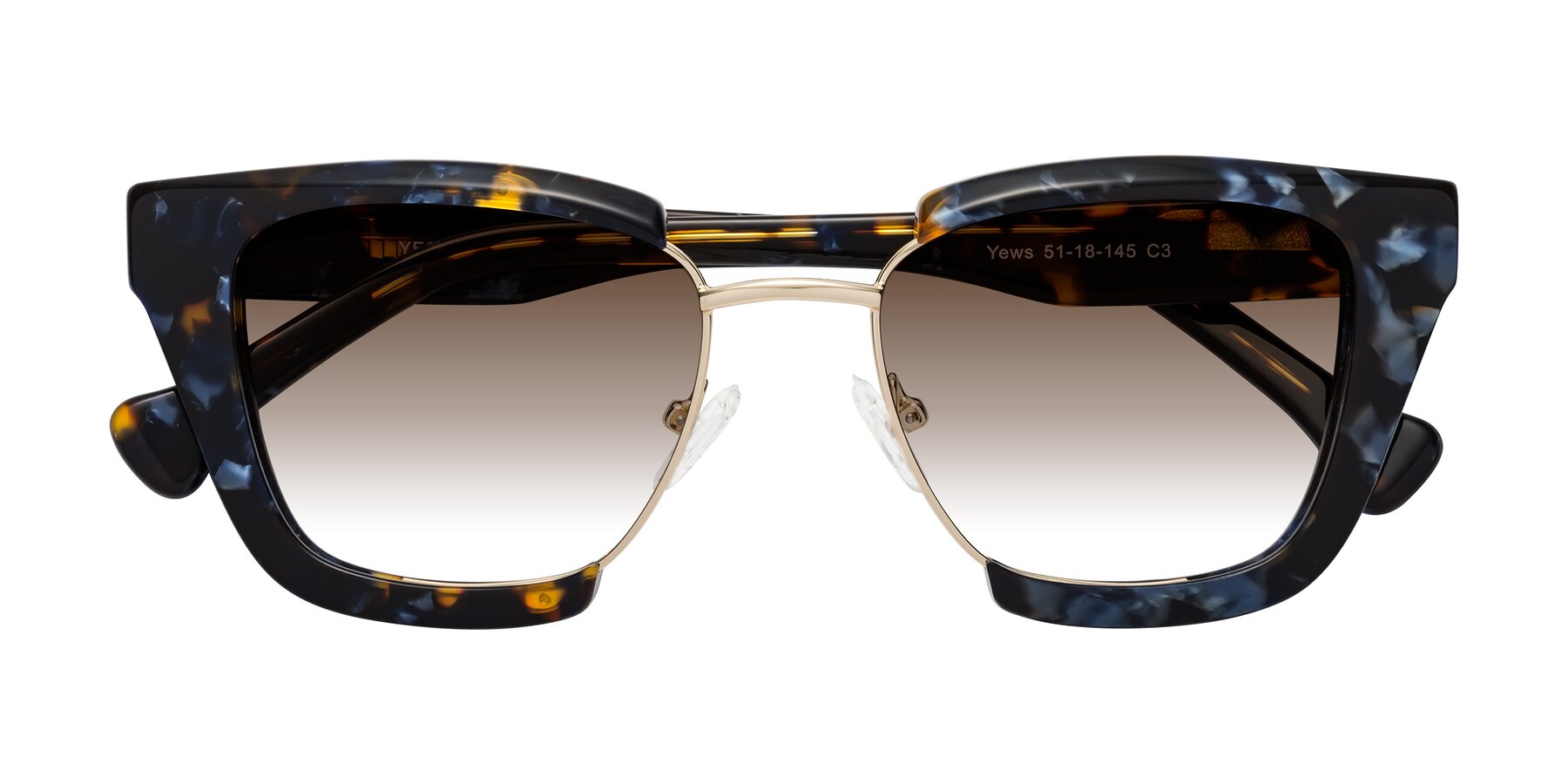 Folded Front of Yews in Blueberry Tortoise-Gold with Brown Gradient Lenses