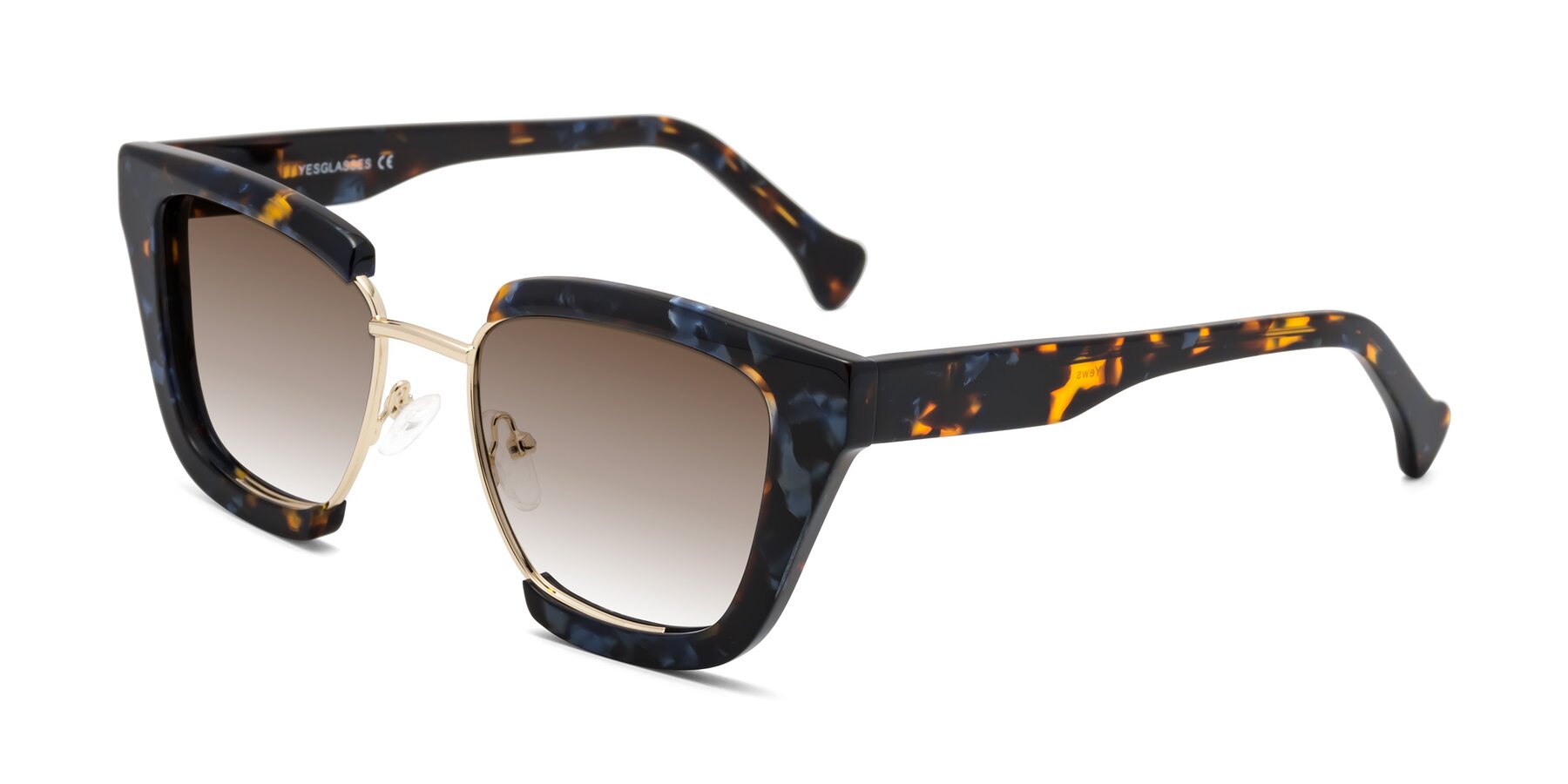 Angle of Yews in Blueberry Tortoise-Gold with Brown Gradient Lenses