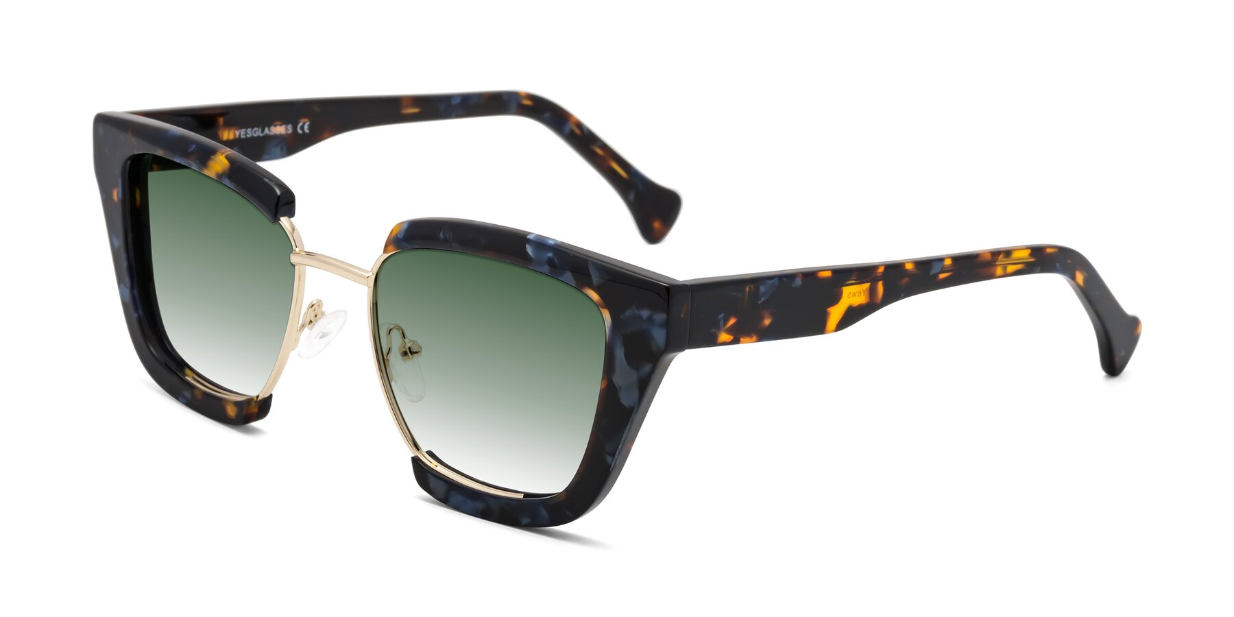 Angle of Yews in Blueberry Tortoise-Gold with Green Gradient Lenses