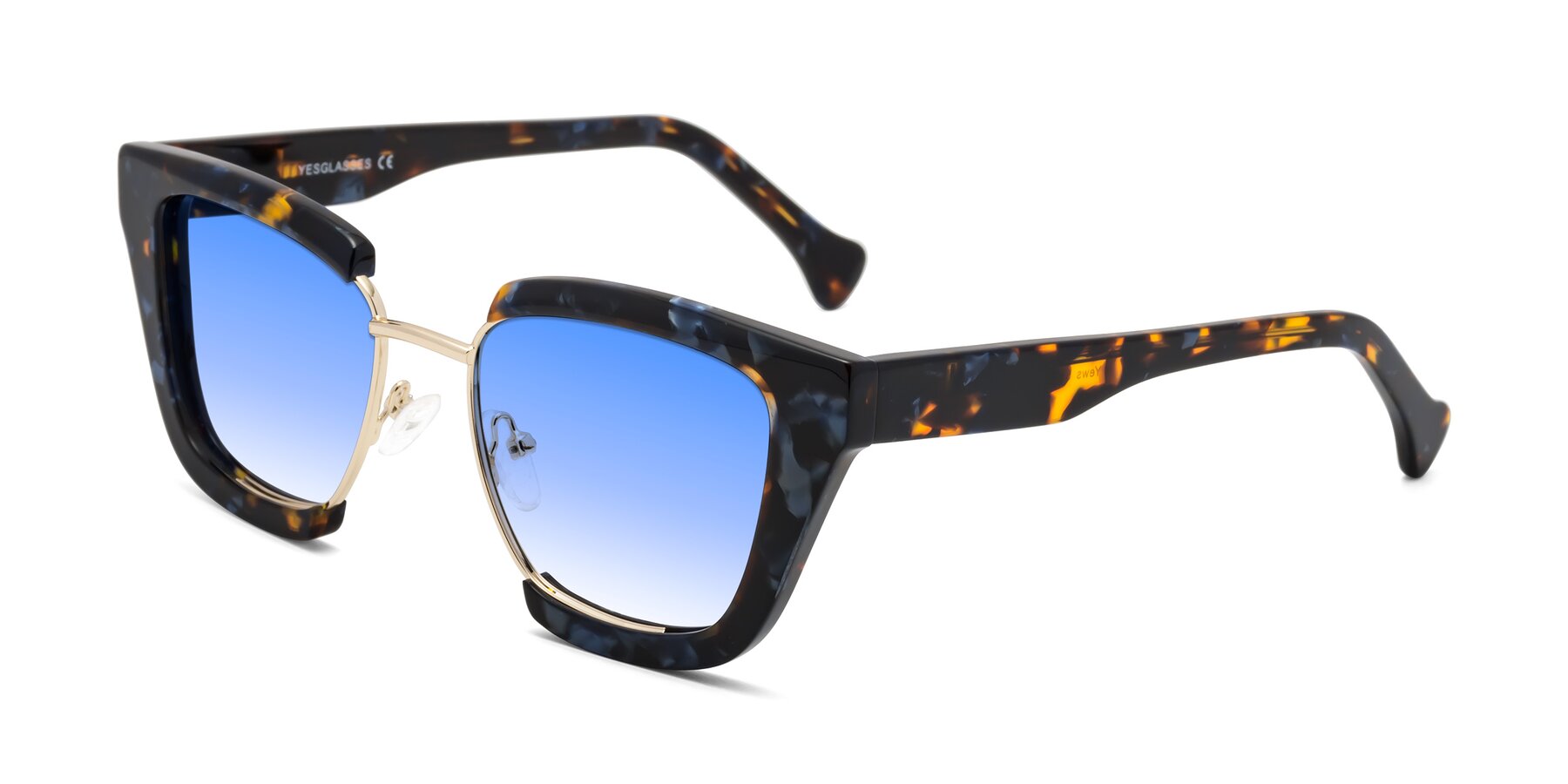 Angle of Yews in Blueberry Tortoise-Gold with Blue Gradient Lenses