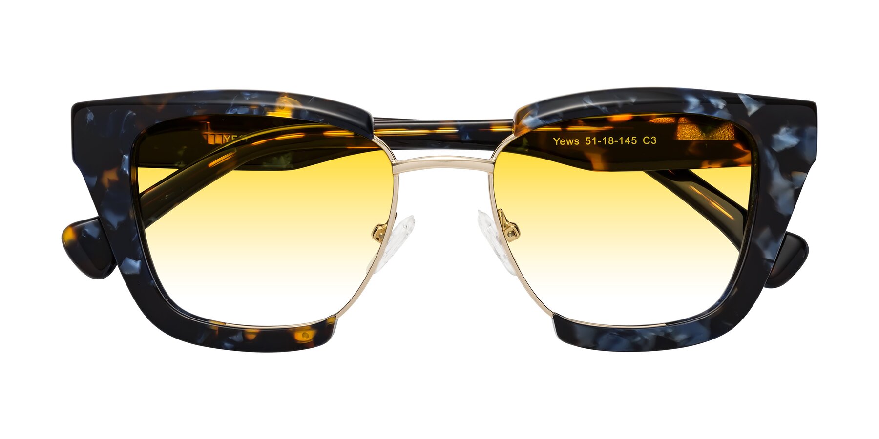 Folded Front of Yews in Blueberry Tortoise-Gold with Yellow Gradient Lenses